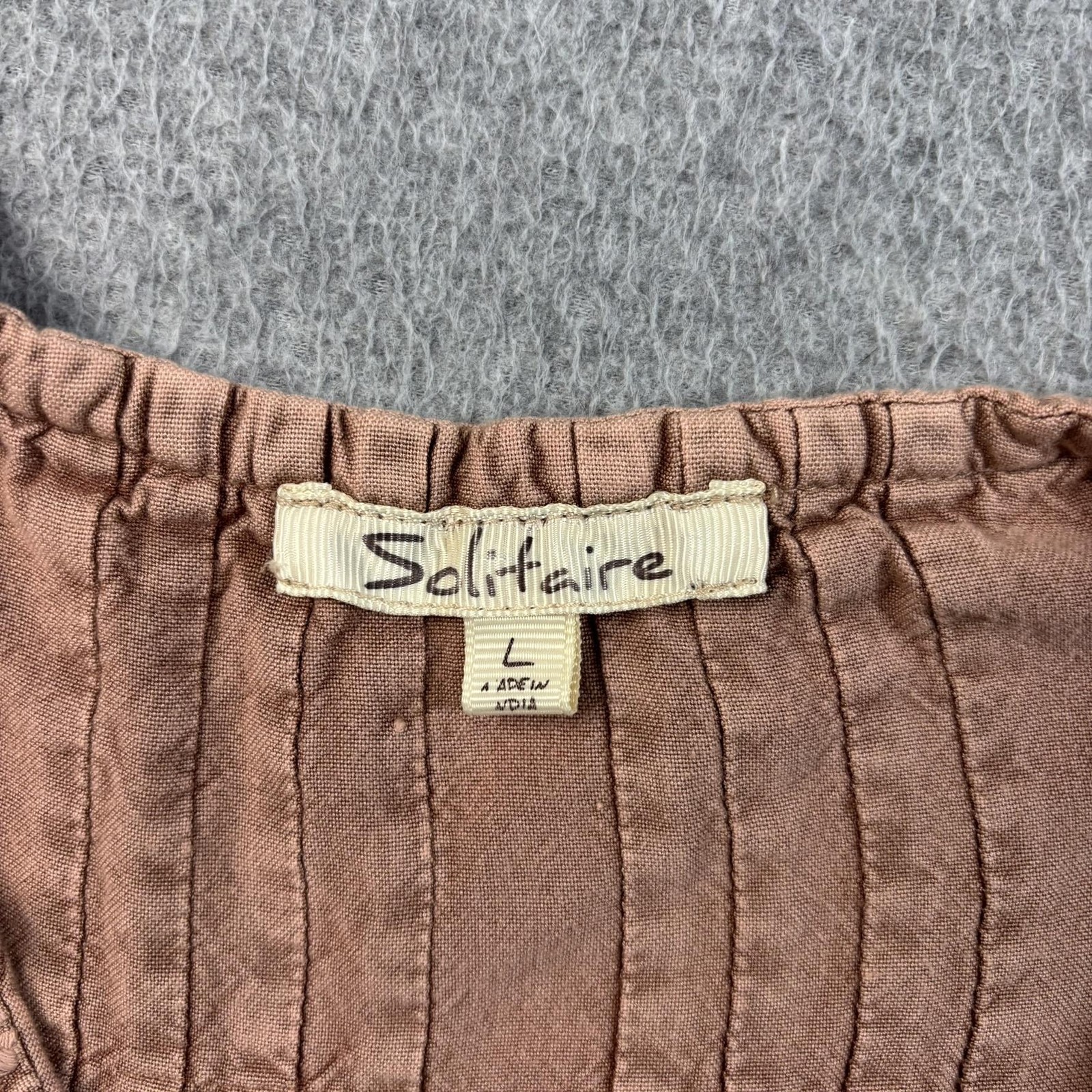 Solitaire Dress Women Large Brown Trapeze Swing Tunic Ruffle Embroidered Boho