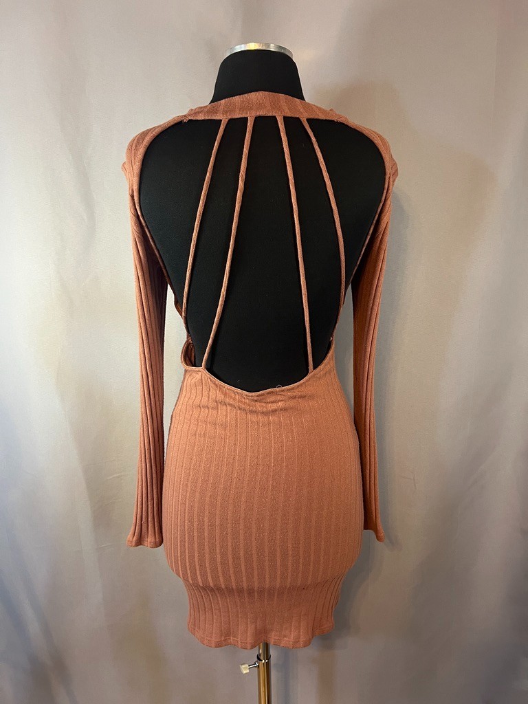 Ribbed Open Strapped Back Body Contour Dress M Made in USA
