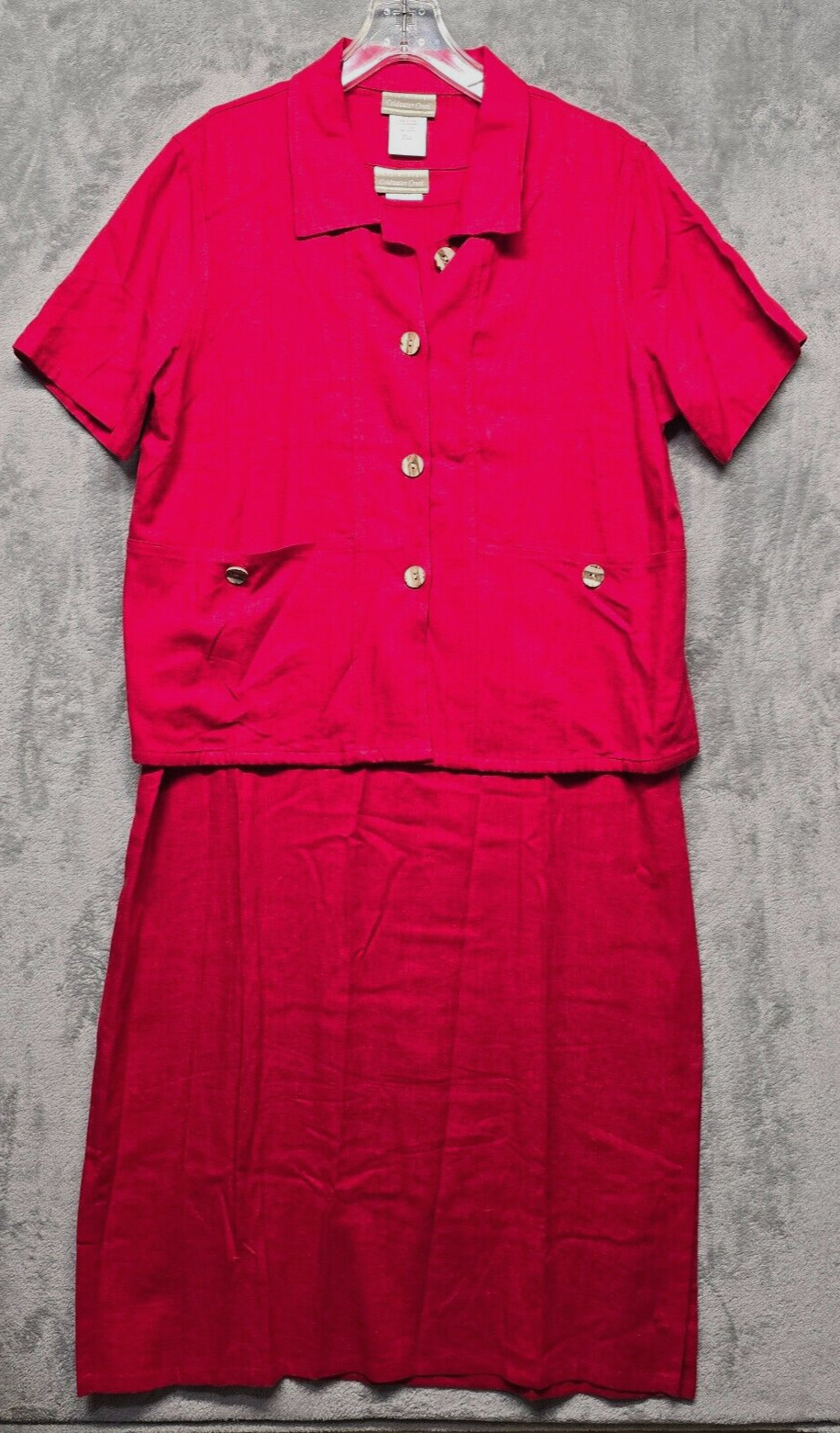 Cold Water Creek 2 Piece Jacket Dress Set Womens Large Petite Red Linen Blend