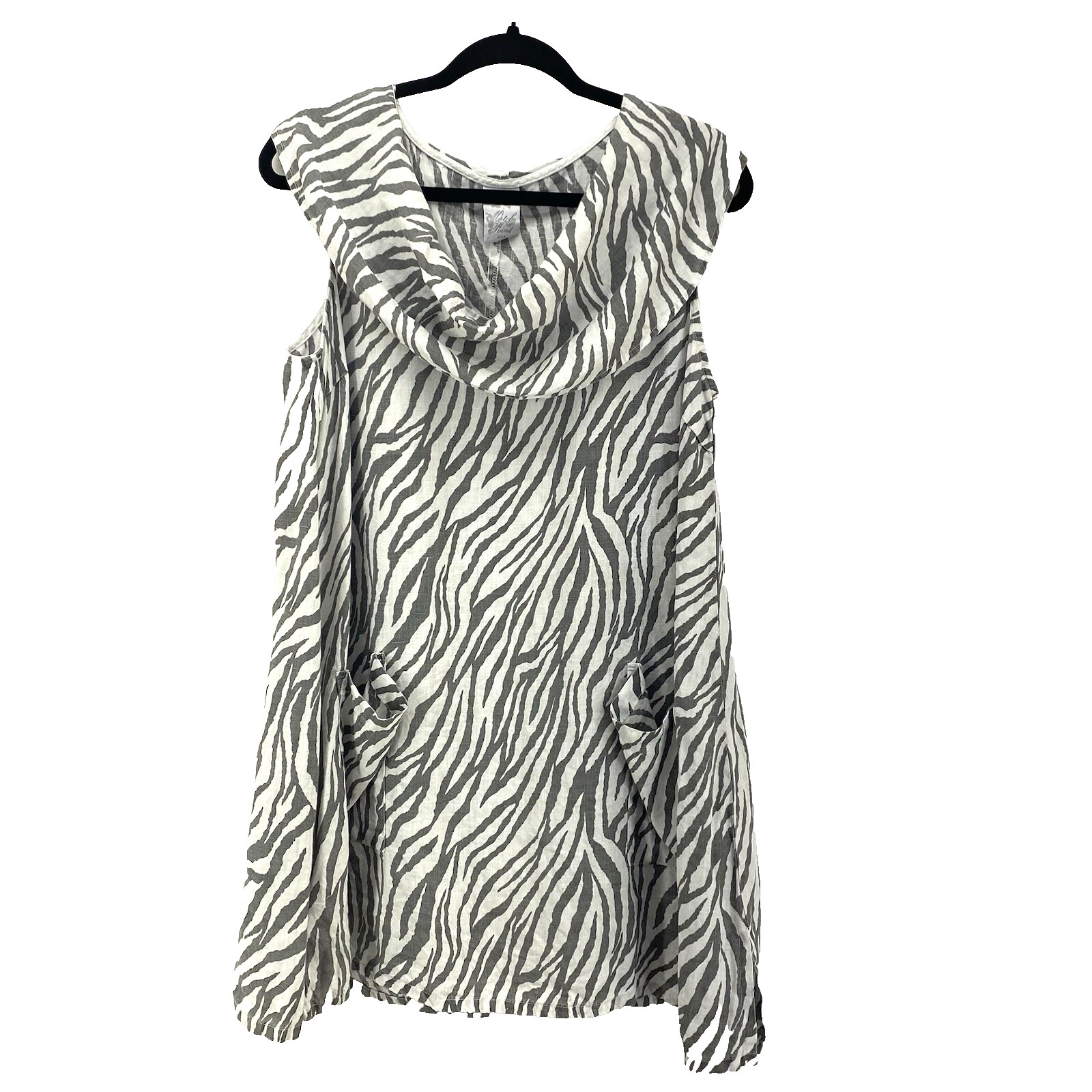 Match Point USA 100% Linen Shift Dress Small Zebra Stripe Sleeveless Flowy Beach