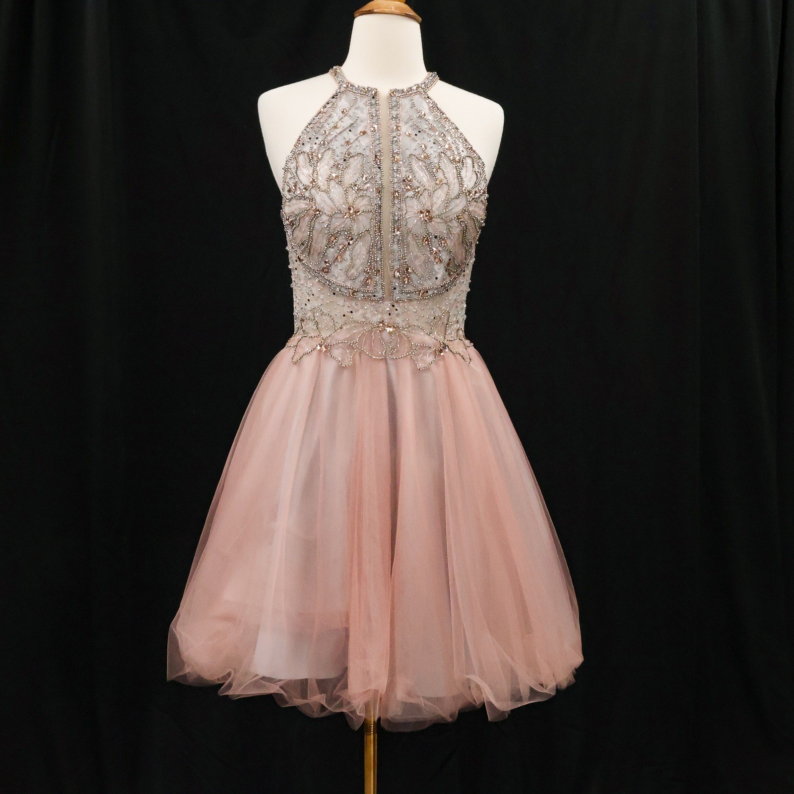 Terani Couture Cocktail Dress Womens 10 Beaded Tulle Halter Pink Princess