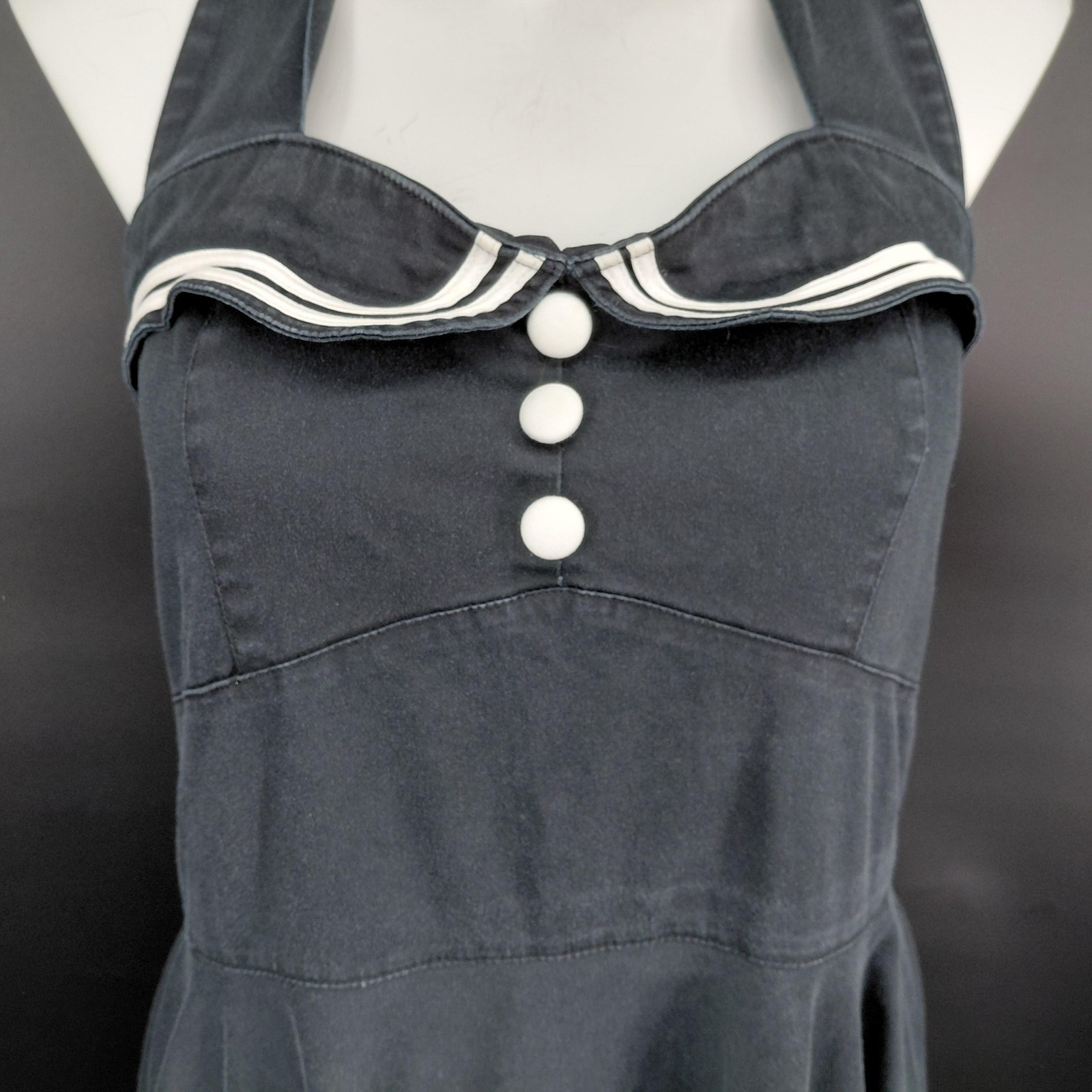 Hell Bunny Vixen Dress Womens Large Black Halter Nautical Skull Fit Flare Gothic