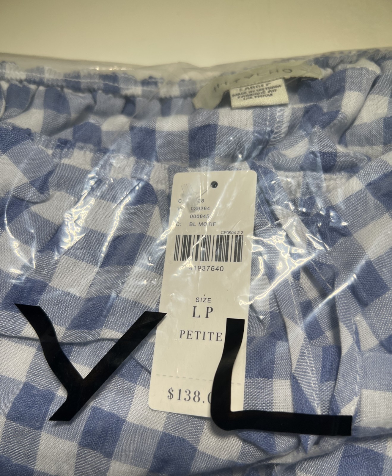 Anthropologie 11-1 Tylho Off-The-Shoulder Dress Gingham Blue SZ Petite LG NWT