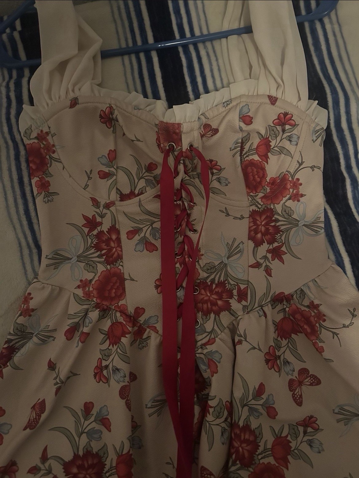 Beige Floral Fit & Flare Sundress Square Neck Tie Front Sleeveless Short S