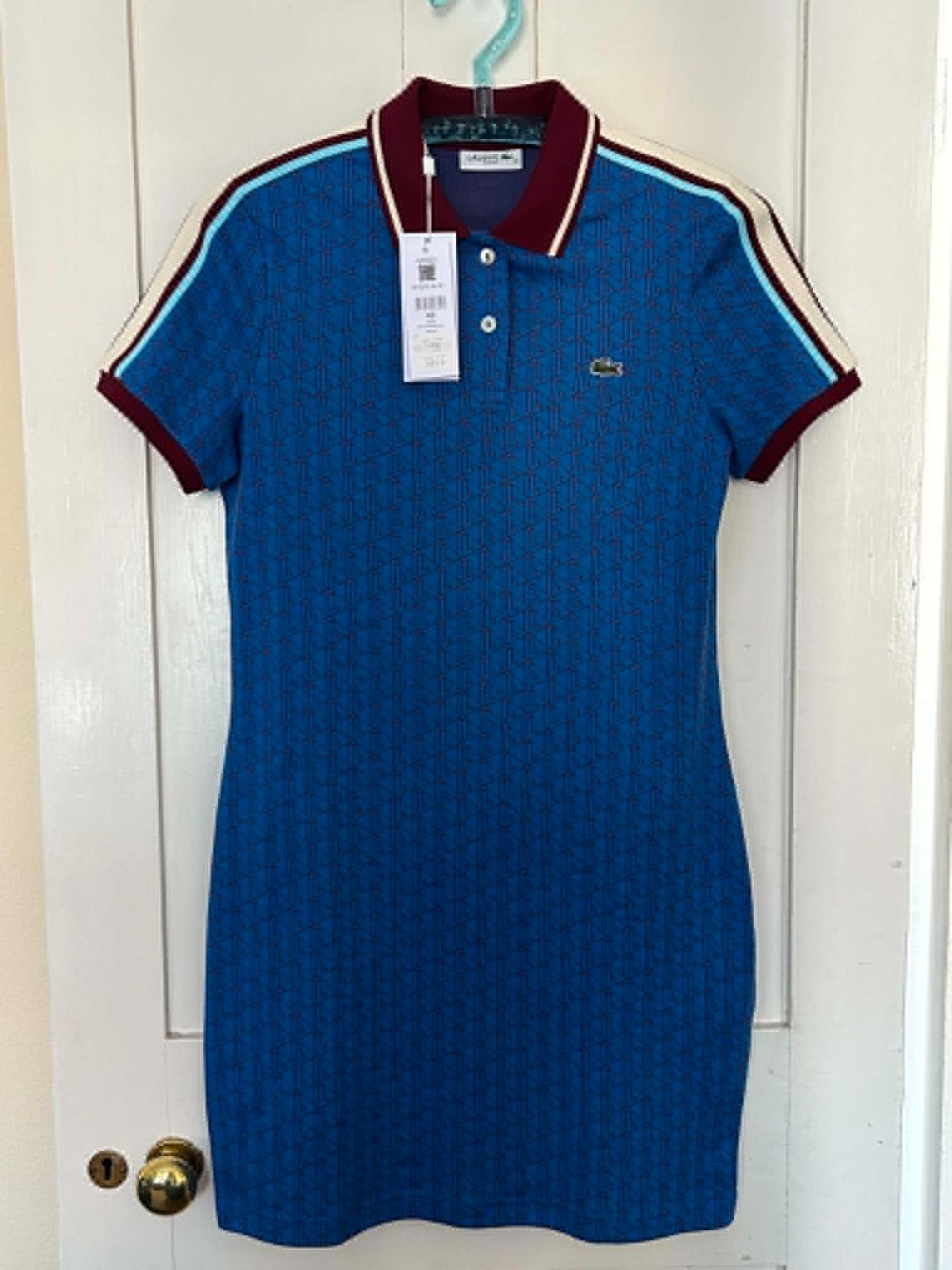 LACOSTE MONOGRAM JACQUARD POLO DRESS EF1676 NJI NEW WITH TAGS