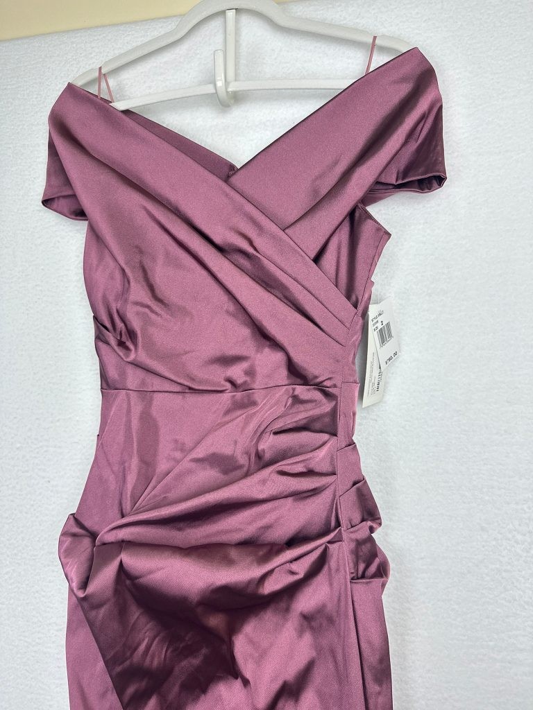 Teri Jon Rickie Freeman Gown 2 Pink Off Shoulder Satin Stretch Mermaid
