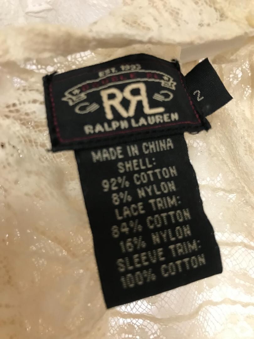 RRL RALPH LAUREN 100% Silk See-through Lace Ruffle Long Dress Women 2 Off White