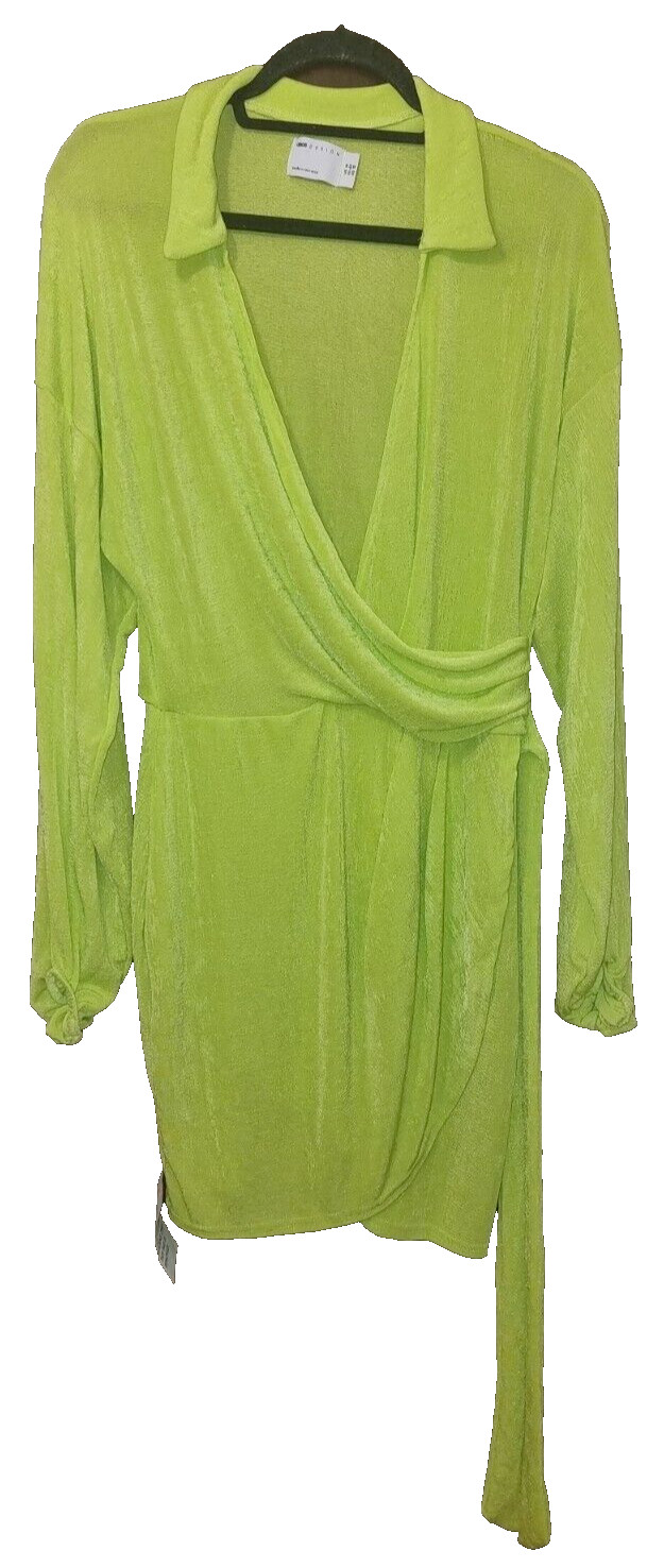ASOS Lime Wrap Slinky Mini Dress, Size 14 – Stylish & Perfect for Any Occasion