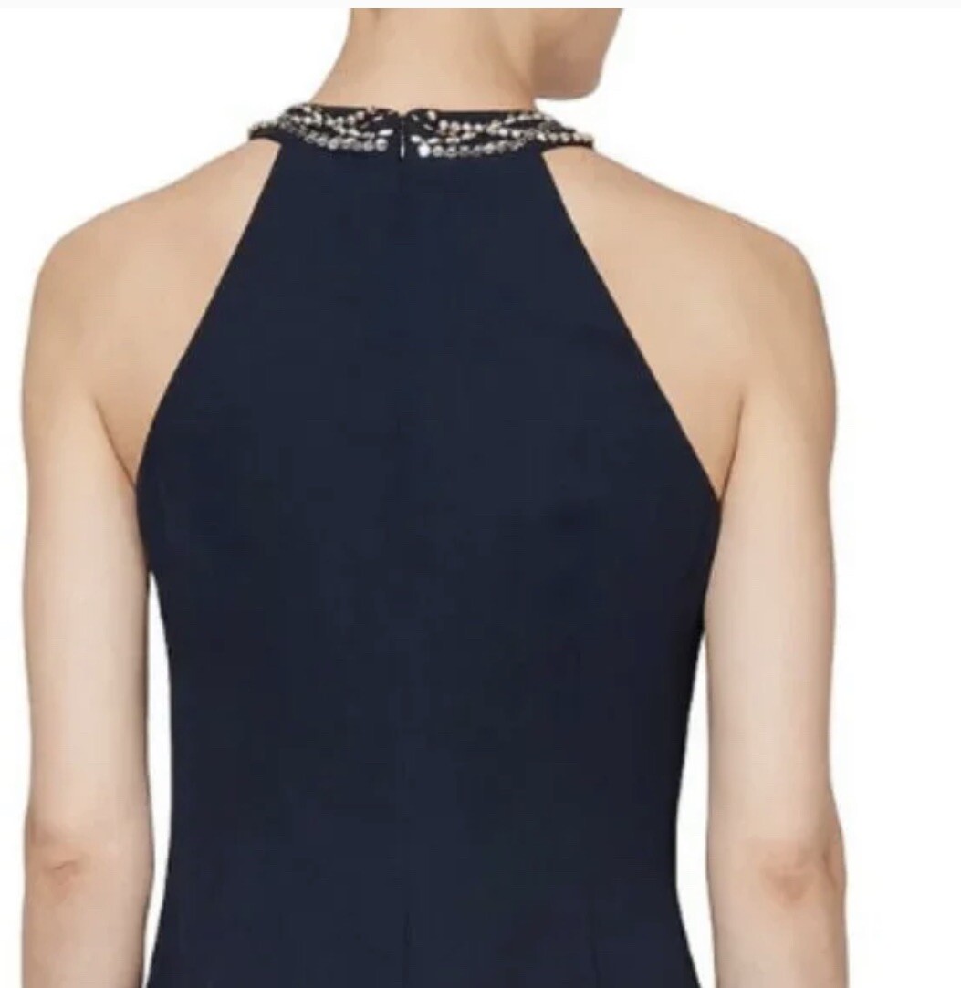 SLNY Ignite Evenings Beaded Braid Halter Neck Chiffon Ruffle Dress Size 8 NWOT