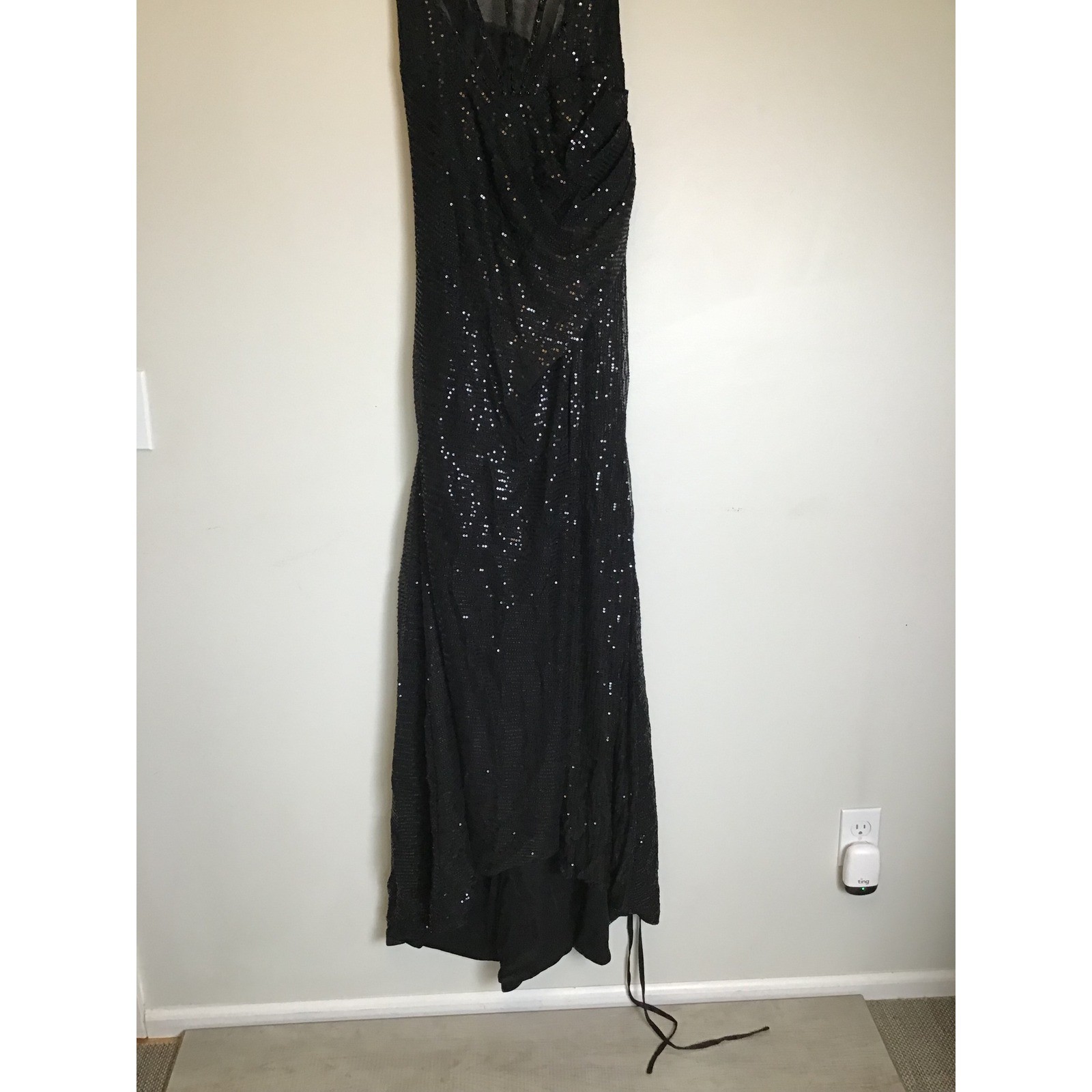 RYANTH Women’s Black Sequin Corset Bodice Lace Up Back Maxi Dress Size 14 NWT