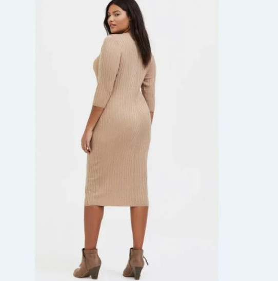 Torrid‎ Midi Sweater Bodycon Shift Dress – Tan – Medium