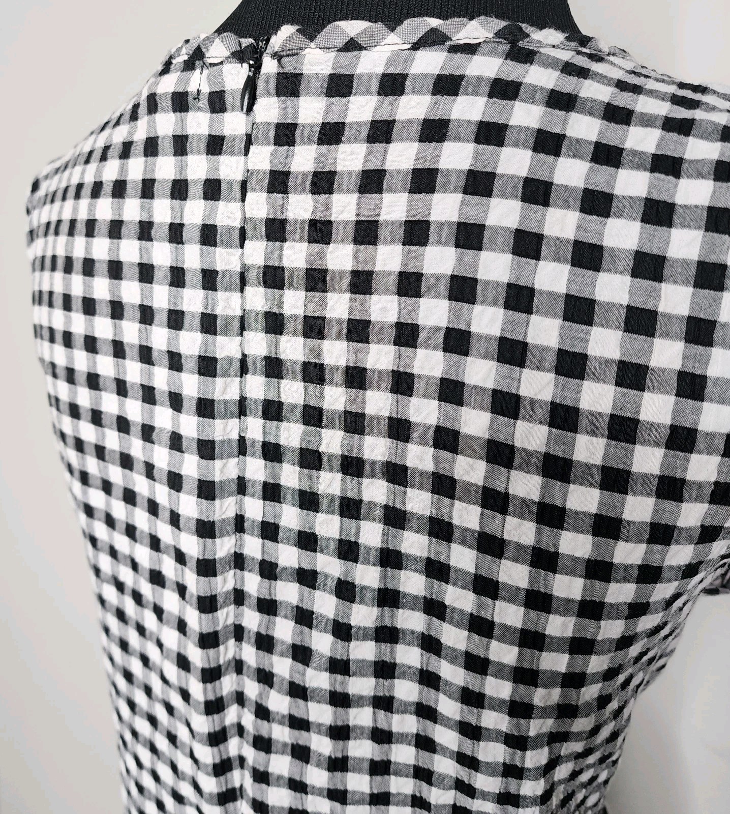 Women’s Black & White Checkered Knee Length Ruffeled Hem Dress Size L Preppy