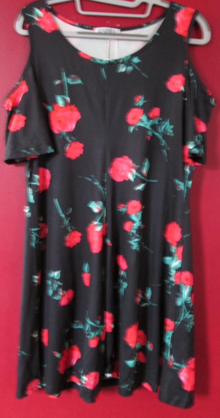 XUNZRLN Store Women’s Cold Shoulder Sleeve flowered L Tank Dress NWT