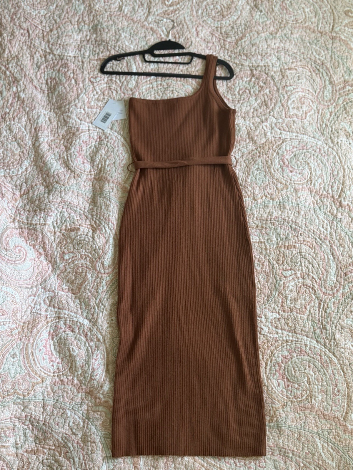 Kelly Rowland x JustFab One Shoulder Ribbed Knit Midi Dress Brown Size XL NWT