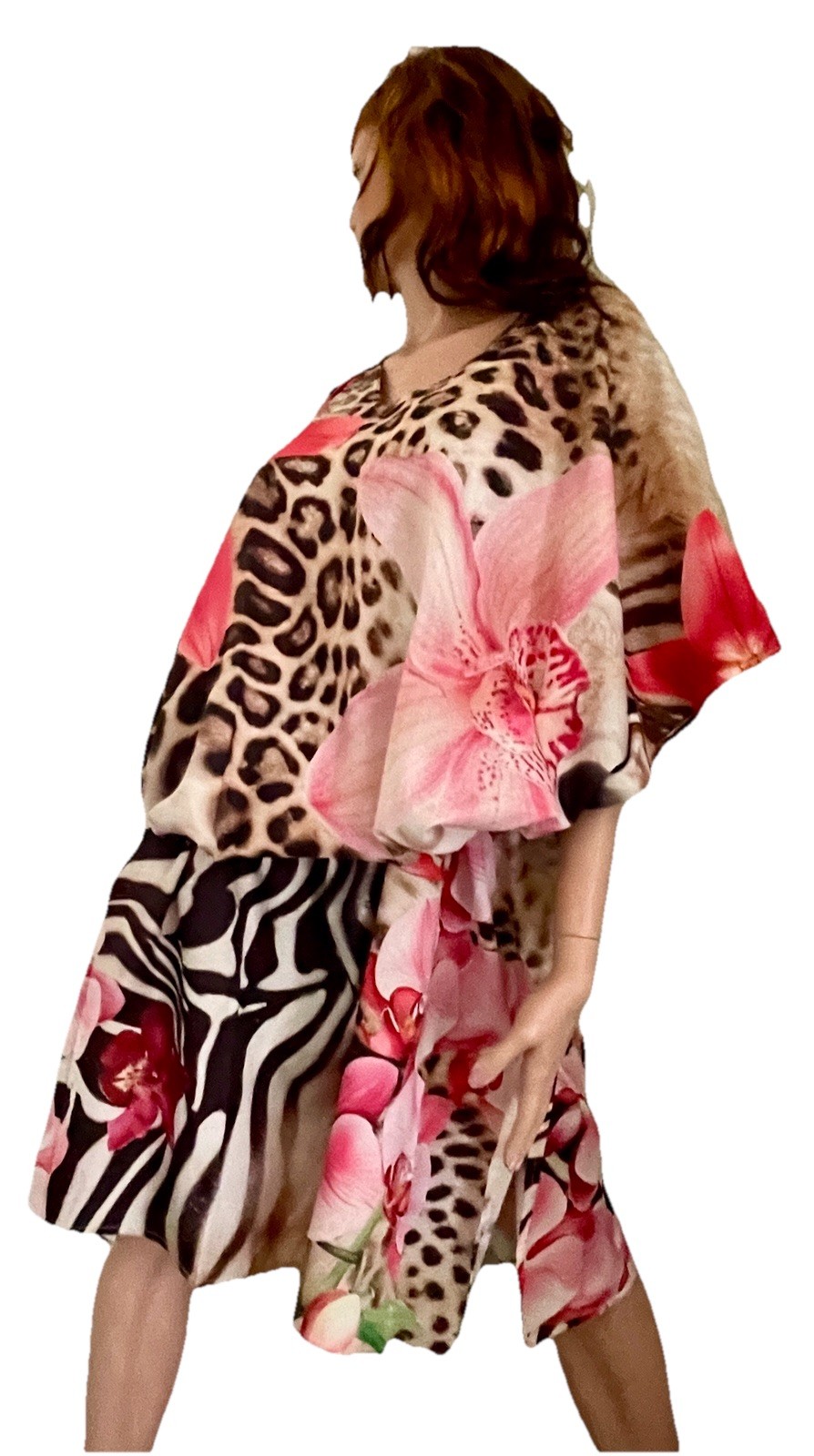 GYPSIE BLU NWT Leopard ZEBRA and TROPICAL FLORAL Digital Print CAFTAN Dress O/S