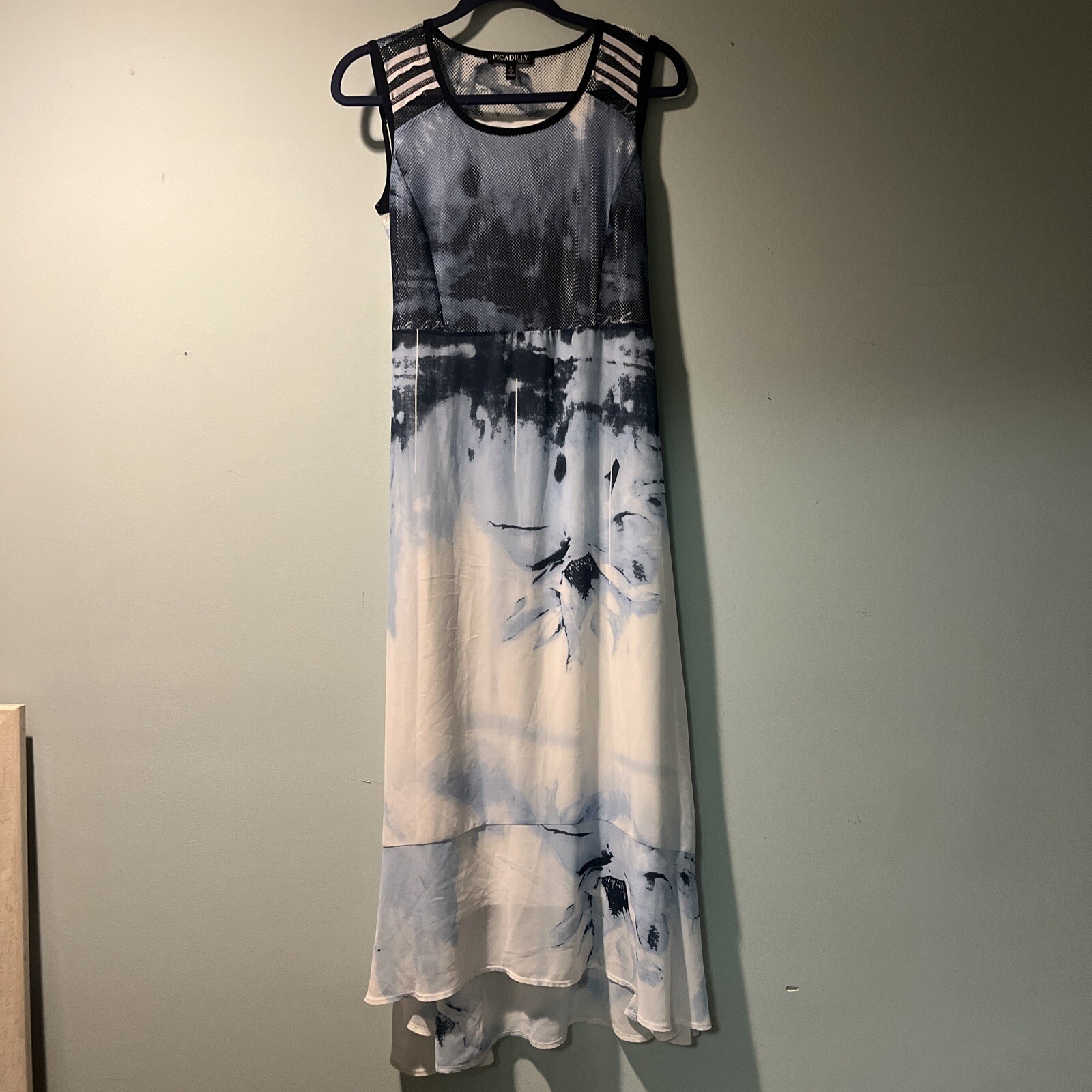 Picadilly Womens Dress S Blue Abstract Floral Sundress Fairy Grunge Y2K Mesh 90