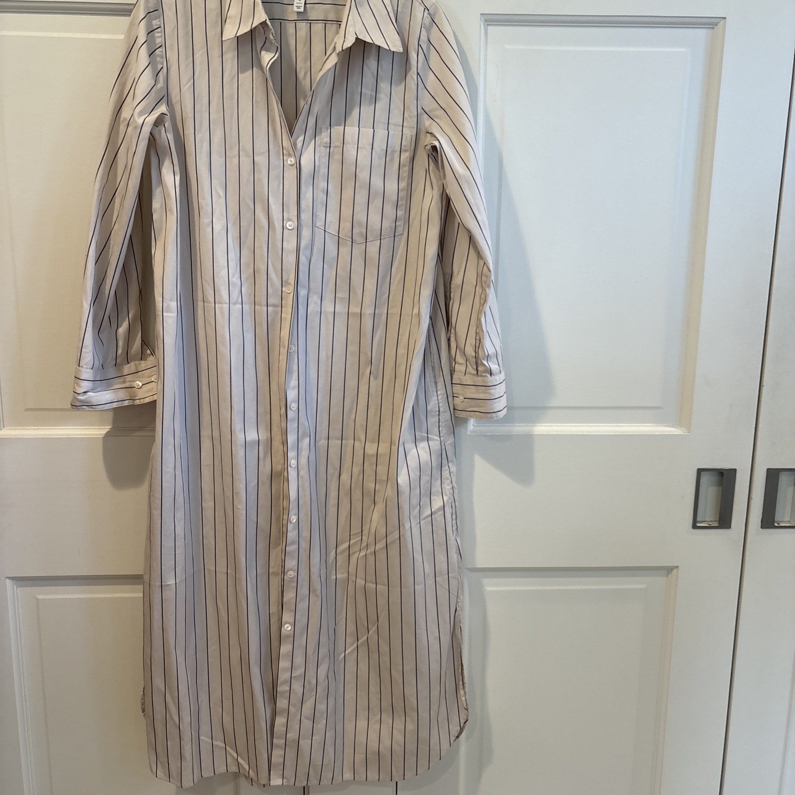 Banana Republic Cotton Poplin Maxi Long Shirt Dress Ivory White Black STRIPE S P