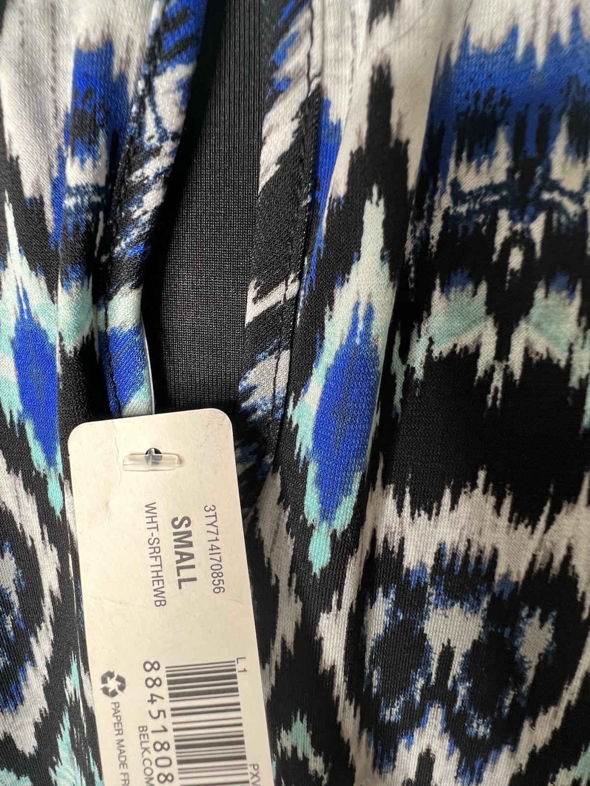 New Directions Ikat Belk Blue Green Ikat Halter Dress Beaded Collar Small Belk