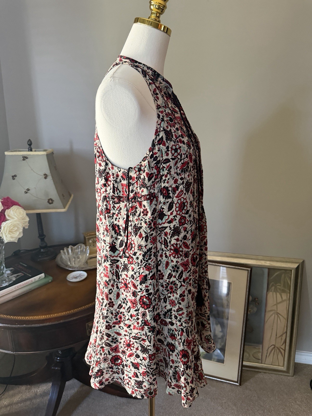 A.L.C. 100% Silk Boho Floral Halter Mini Dress Size 8 Tassel Tie