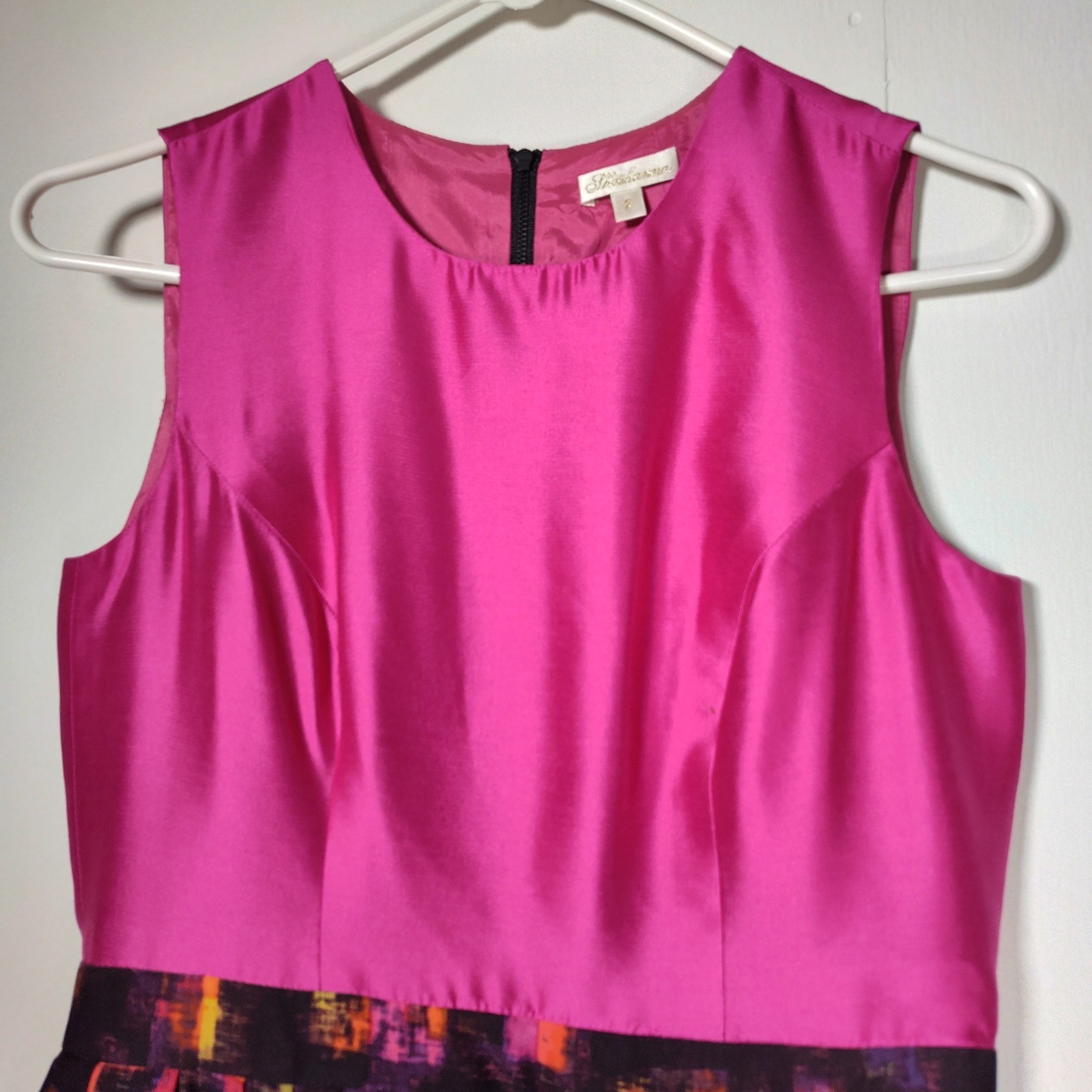 Shoshanna Fuchsia Pink Abstract Print Peplum Silk Blend Sheath Dress Size 2