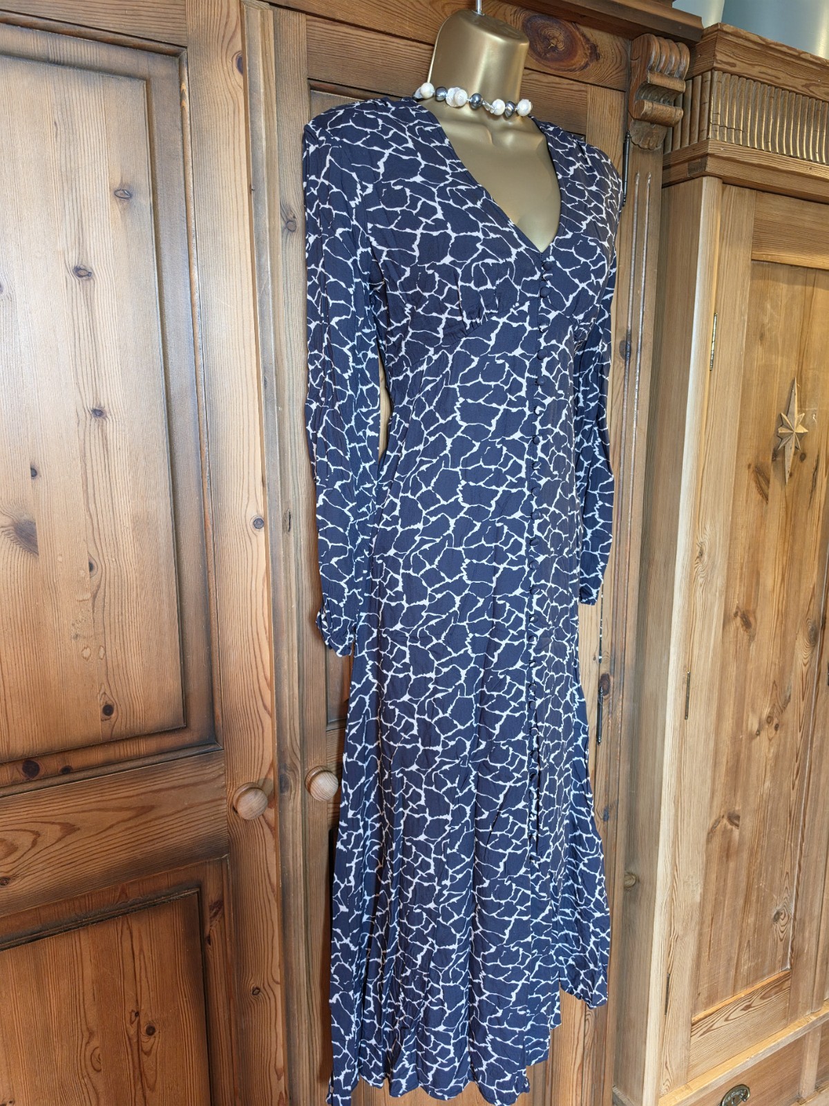 Smart Aspiga Black And Beige Patterned Midi Dress Size XS 8