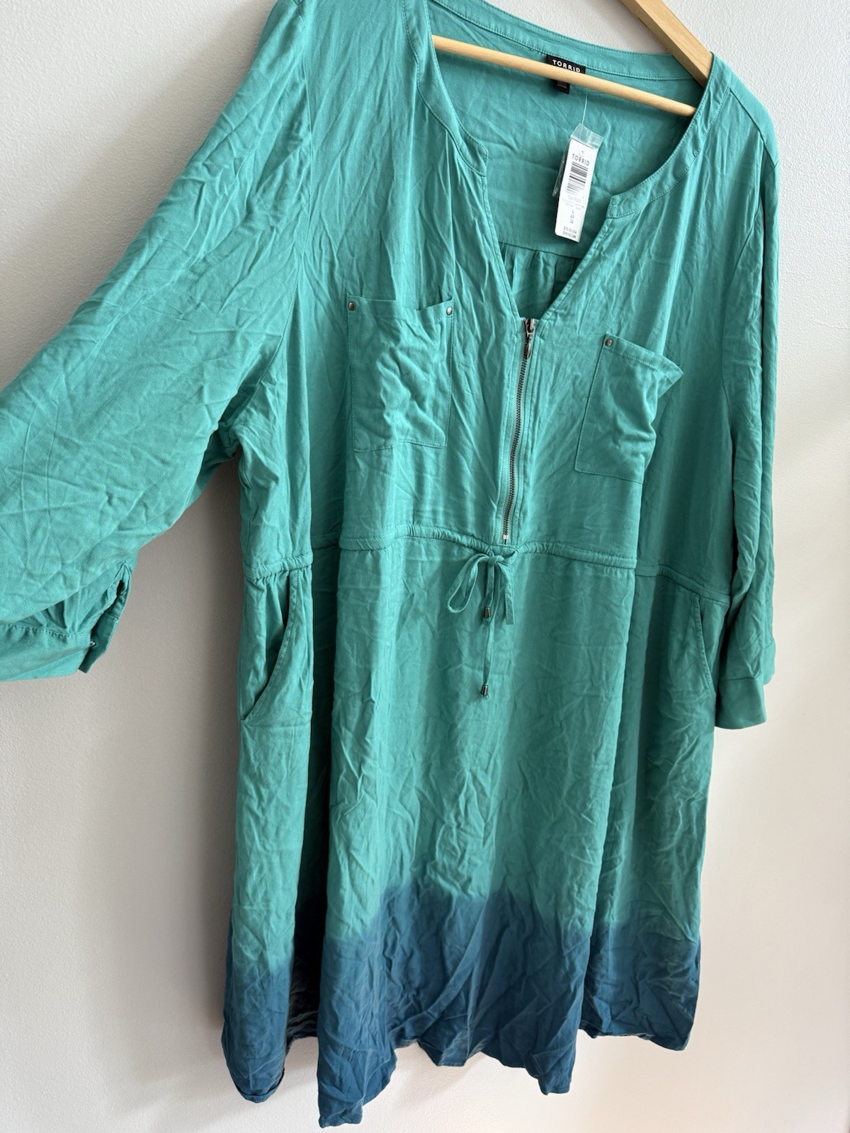 NEW Torrid Dip Dye Zip Front Midi Shirt Dress In Teal & Blue Plus Sz 4X Pockets