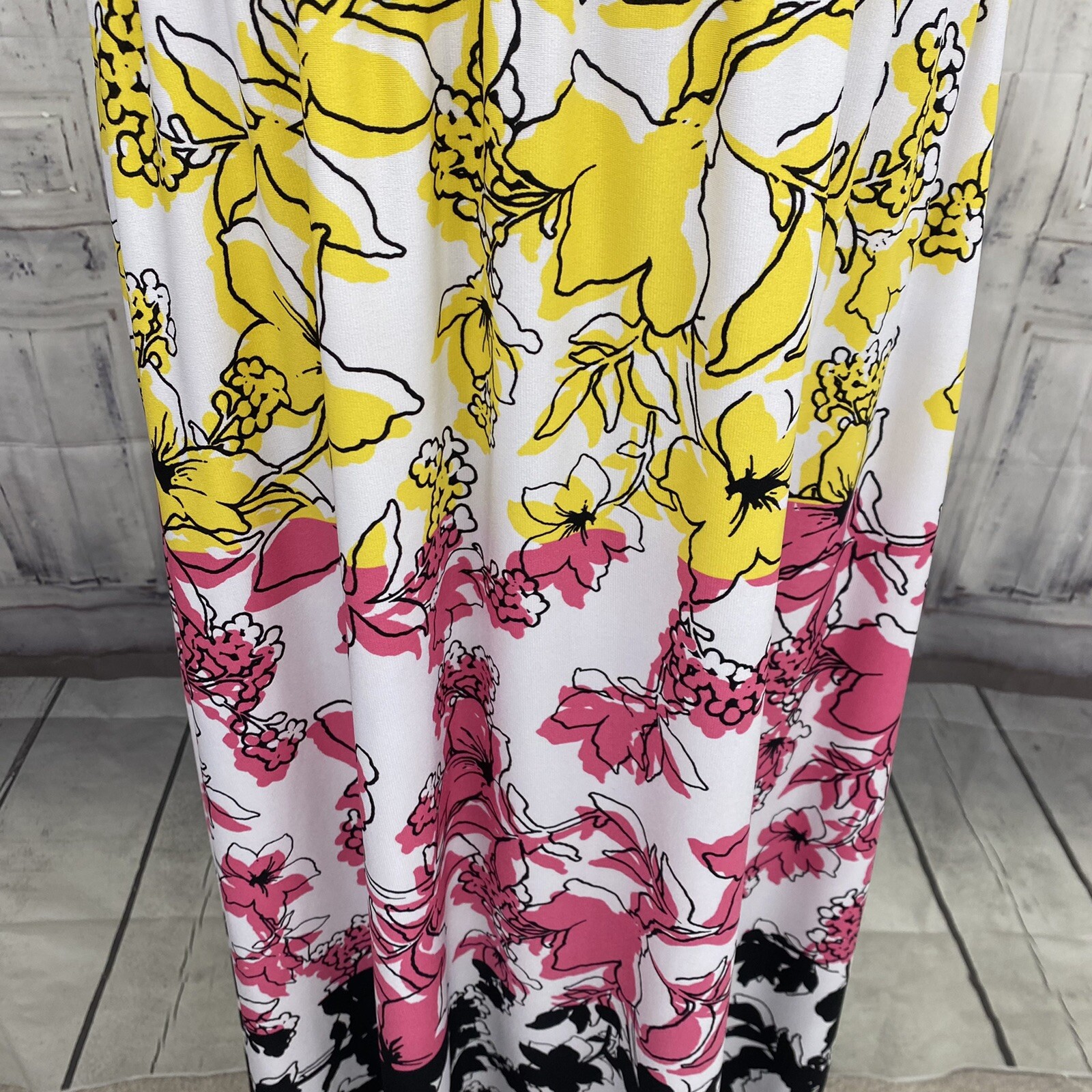 Ruby Rd 1X Floral Pink Yellow White Sleeveless Dress Pullover Asymmetrical B25