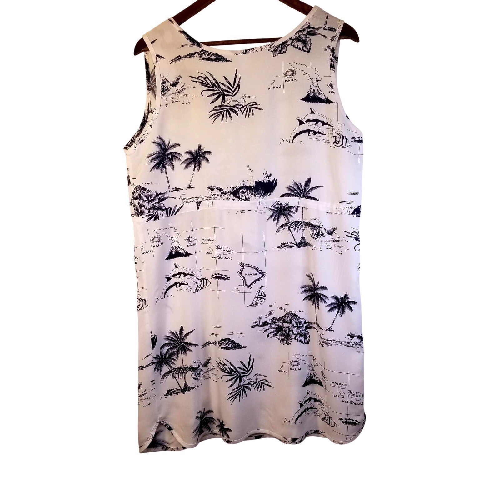 Palmwave Hawaii Islands Map V Neck Sleeveless Drawstring Dress *NO SIZE*