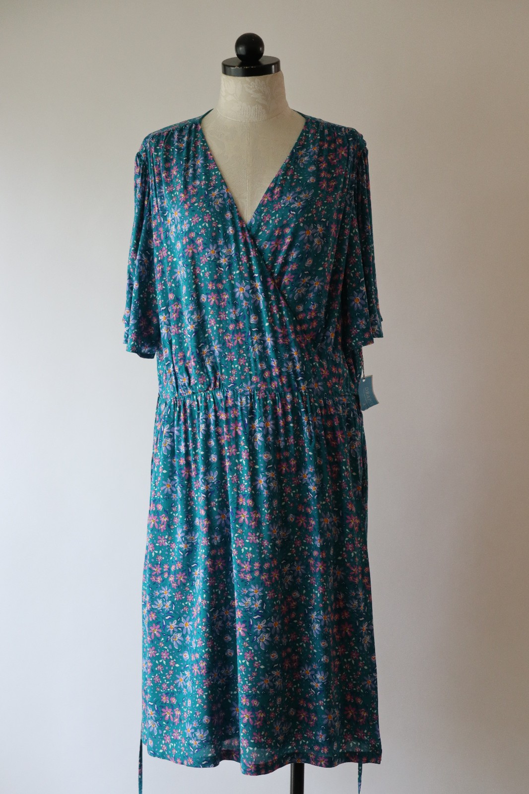 Draper James RSVP Teal Green Floral Short Batwing Sleeve Wrap Dress Women XXL