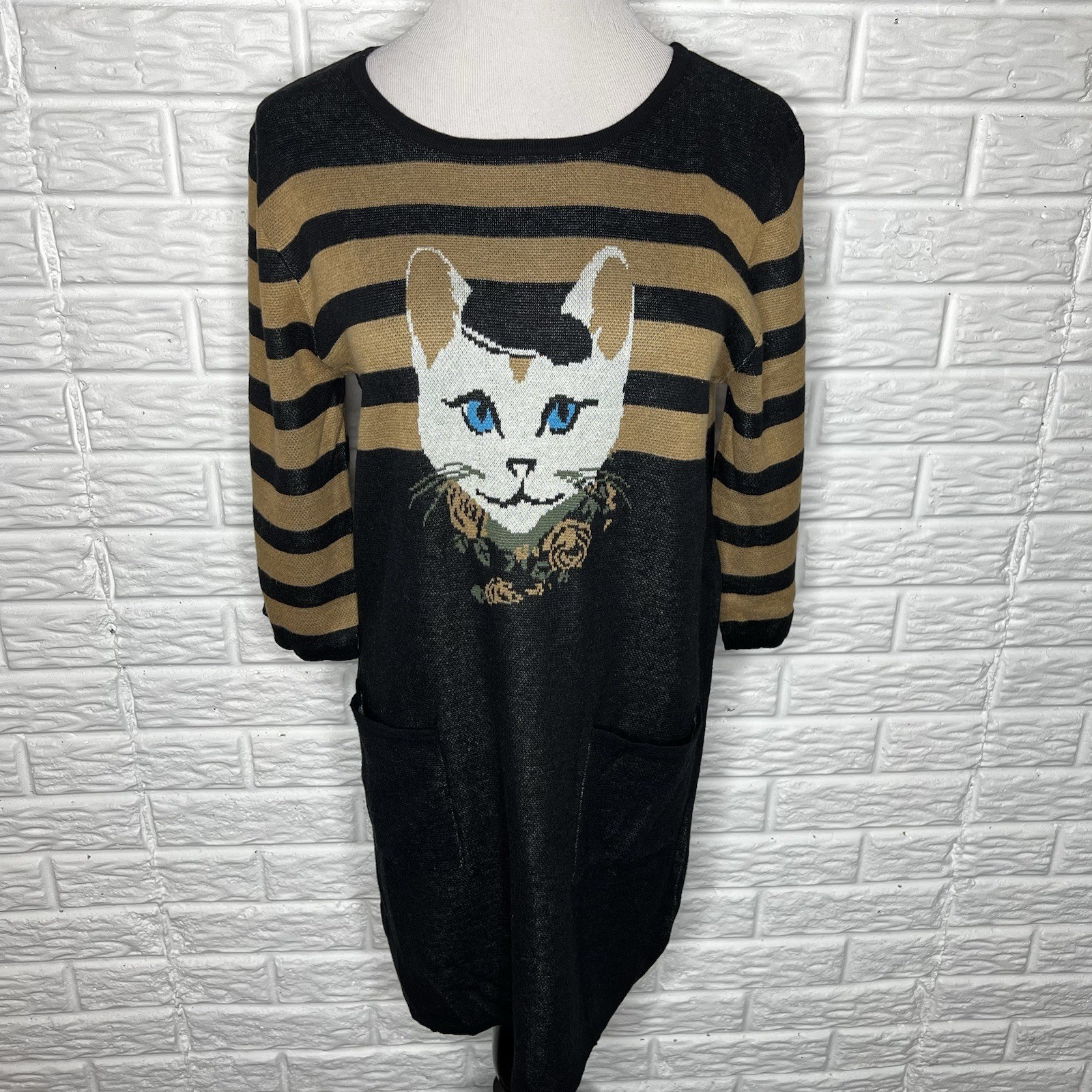 MODCLOTH NWT Teaberry & Weave “Well-Styled Feline” Sweater Dress Pockets Size M