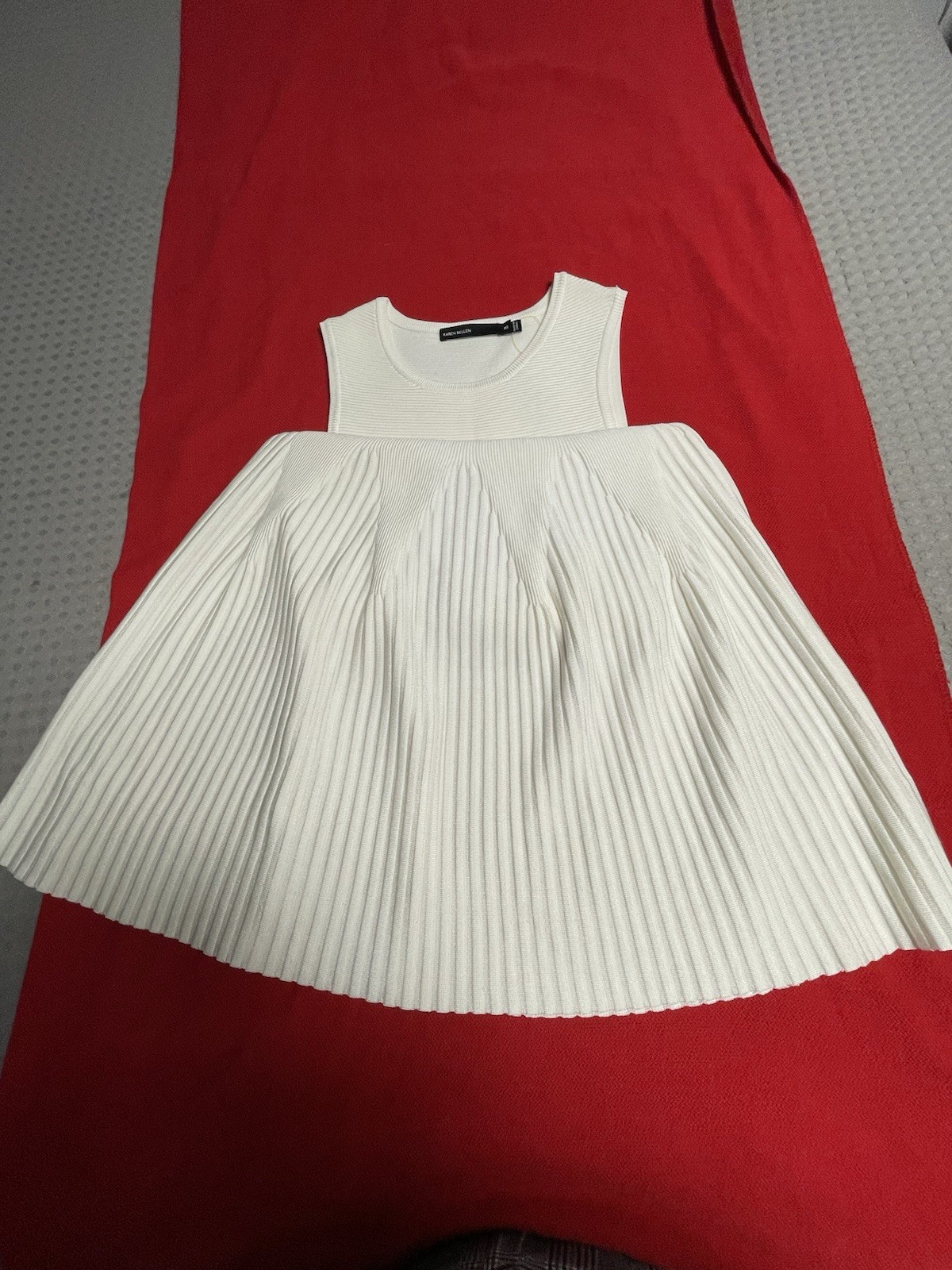 Karen Millen White Pleated Knit Fit & Flare Midi Dress Round Neck XS