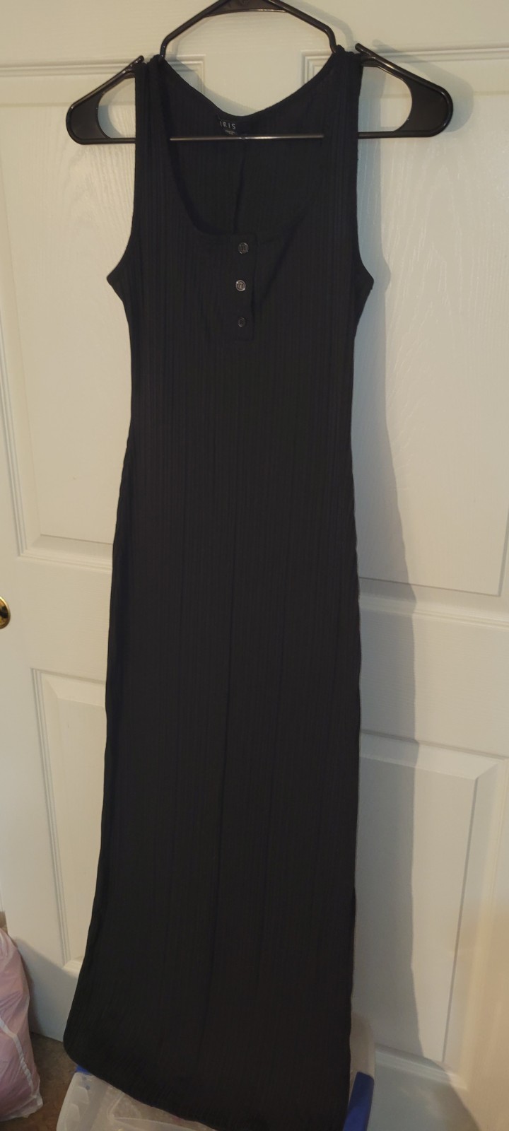 Iris Plunge Neck Black Strappy Pullover Maxi Dress Easy Care Resort Wear Knit
