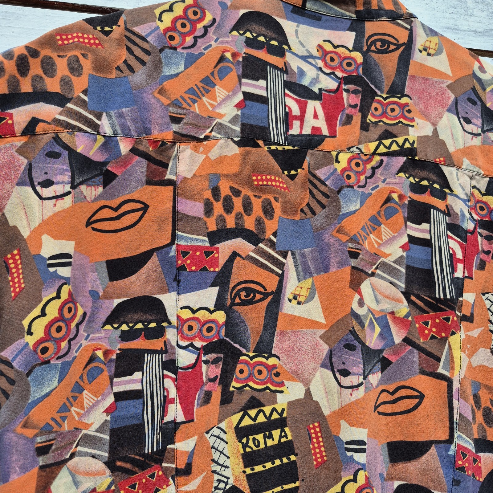 Silk Dress Abstract Face Print Button Front Colorful Graphic Fendi Logo Buttons