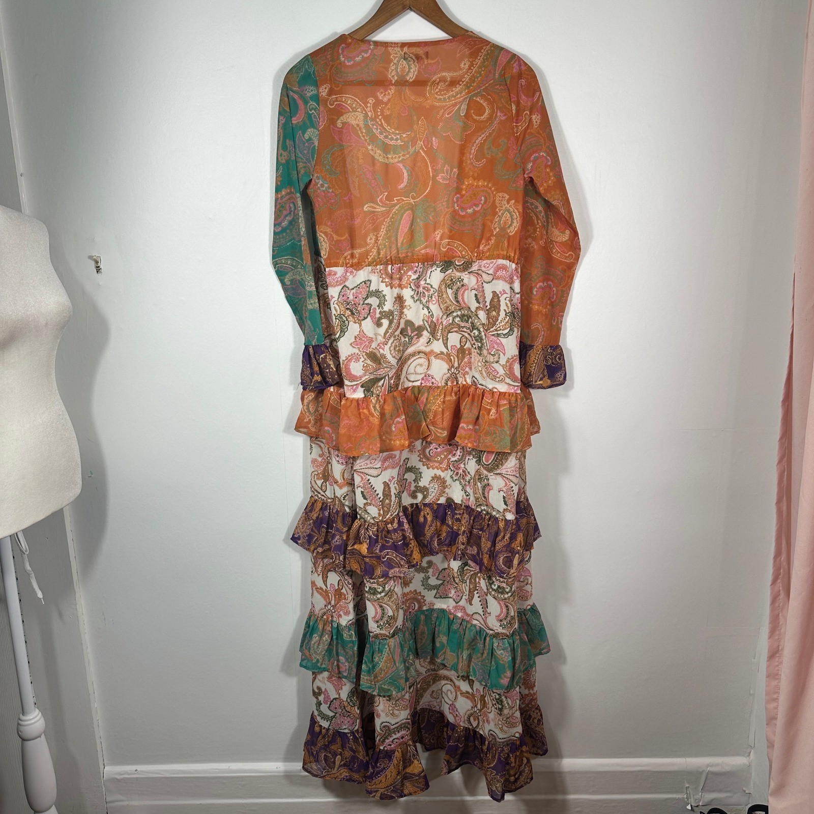 Nasty Gal Paisley Patchwork Tiered Maxi Dress Boho Festival Ruffle US 4