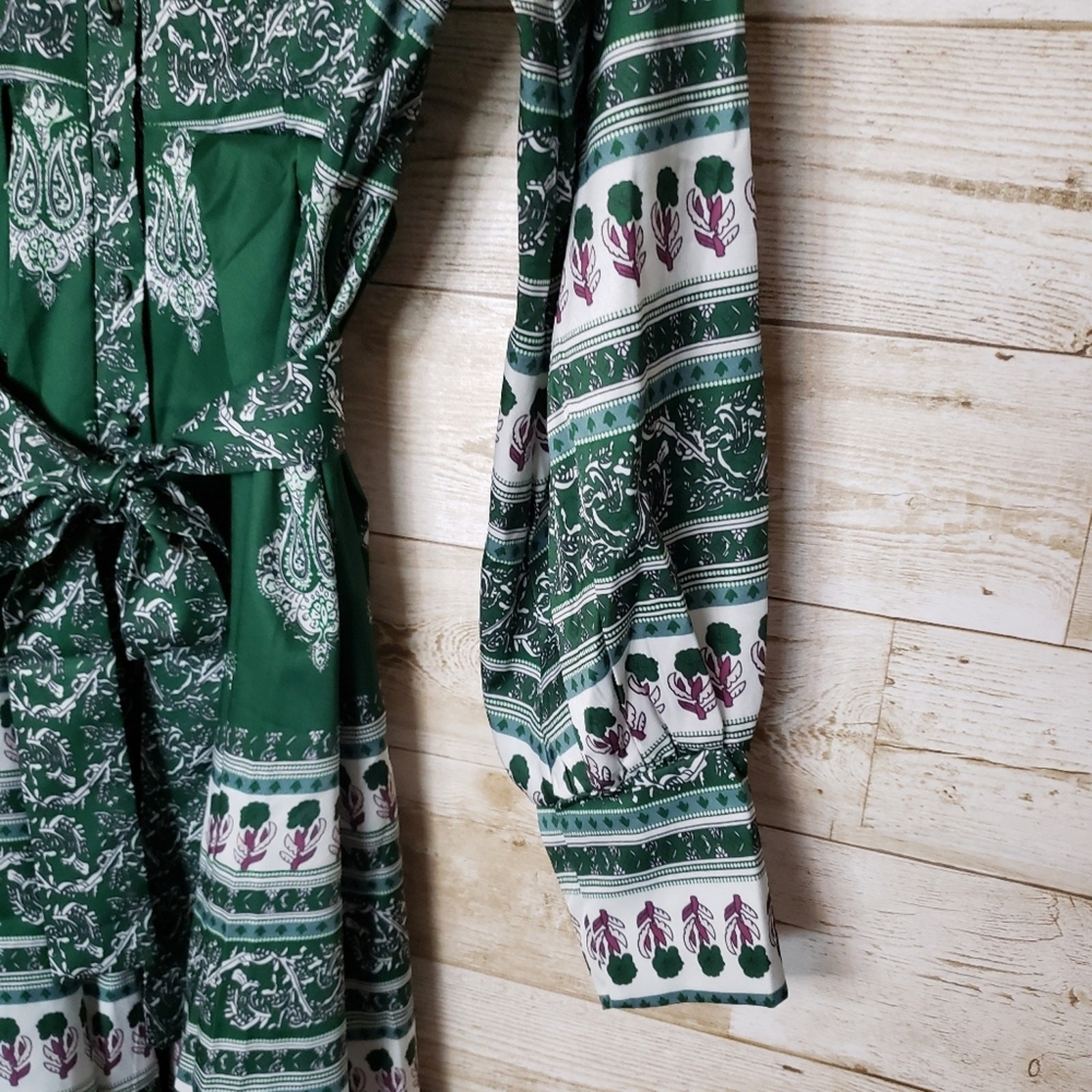 Printed Boho Shirt Dress M A-Line Mini Floral Paisley Festival Cottage Tribal.