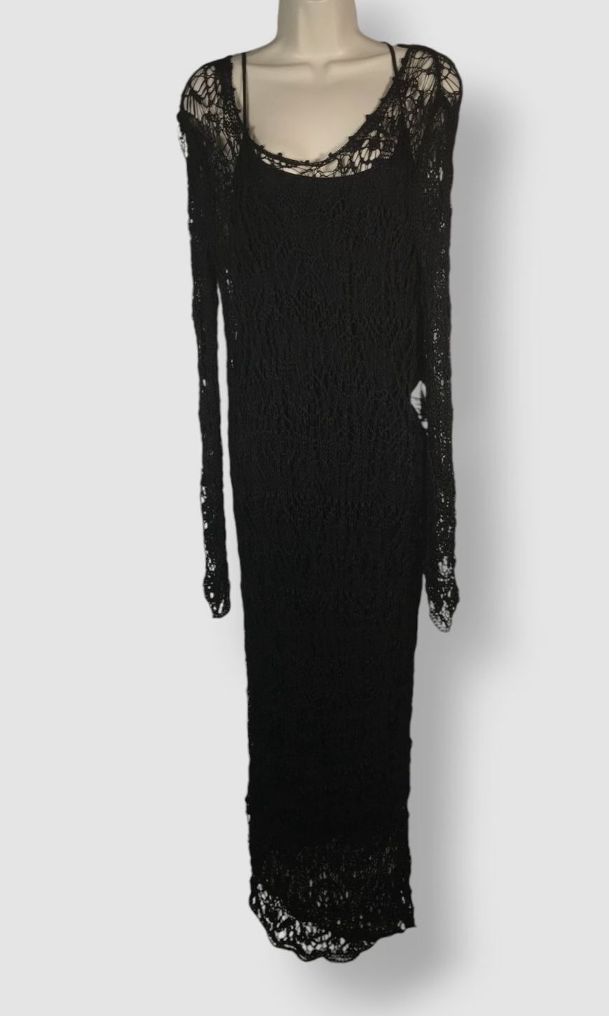 Tom Ford Womens Black Crochet Lace Long-Sleeve Scoop-Neck Midi Sheath Dress Sz M