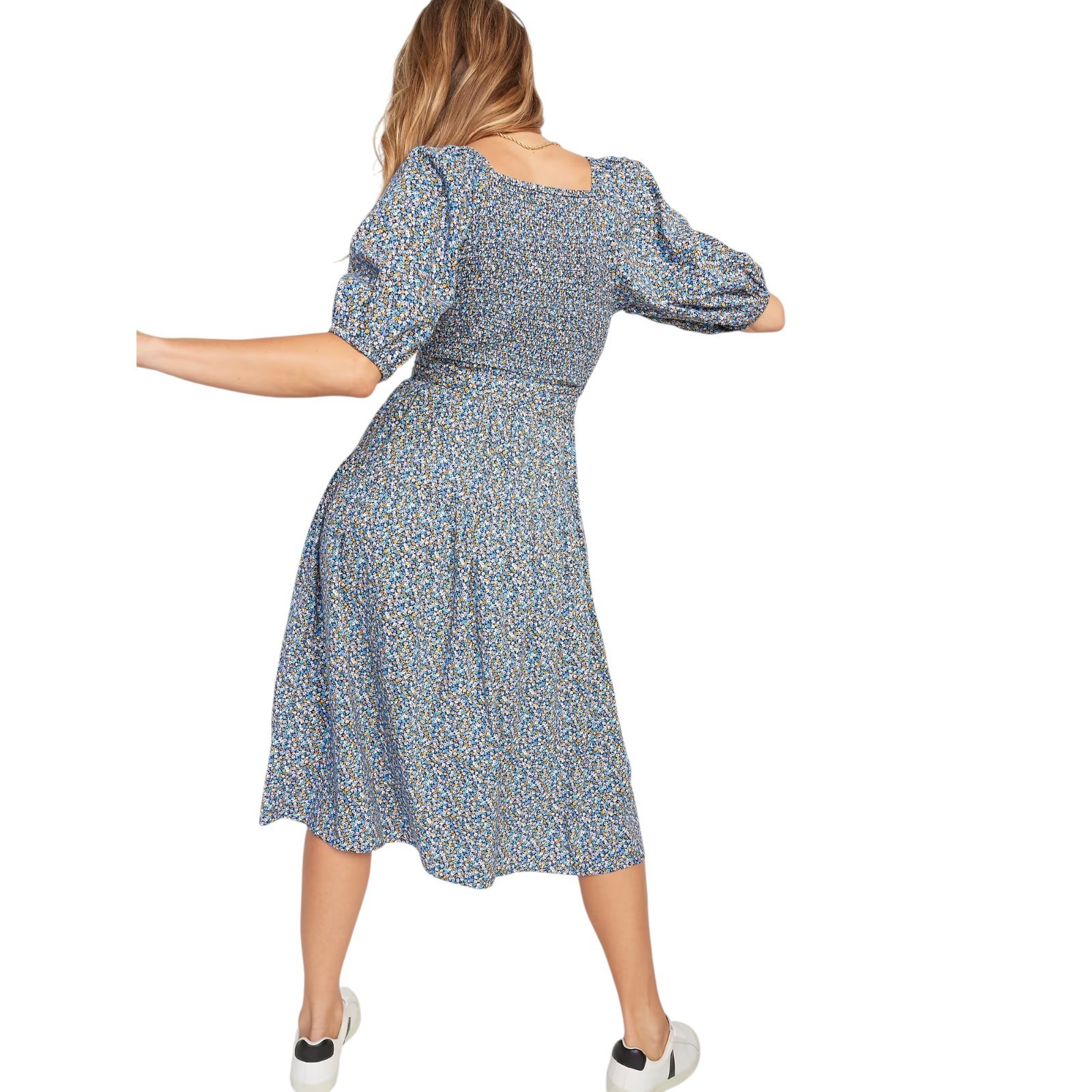 Old Navy Womens Waist-Defined Floral Tie-Belt Midi Wrap Dress Smocked Floral