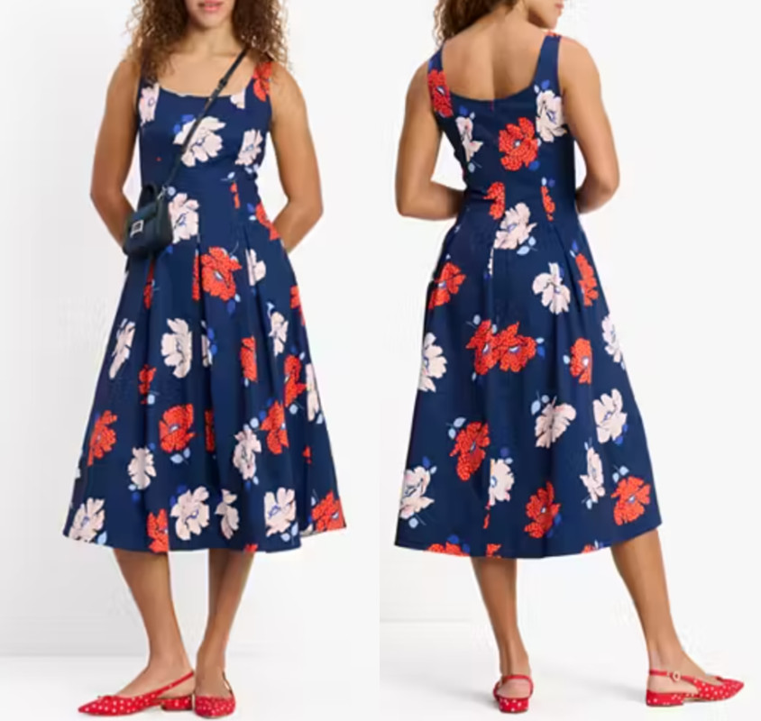 Kate Spade Dotty Floral Faille Cocktail Dress in French Navy sz 4, 6, 10 $498