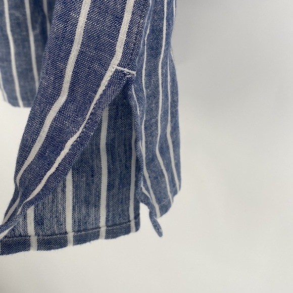 Nautica | Blue & Bright White Stripe Linen-Blend Belted Shirt Dress Medium NWT