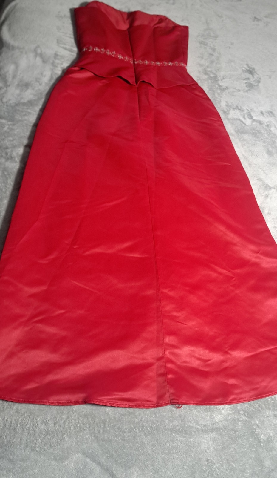 Belsoie Red Cocktail/Evening Dress With Silver Beaded Waist Size 8