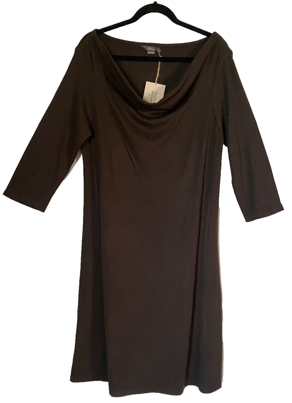 ROYAL ROBBINS Sweater Dress Winter Wool Blend Dk Brown Thermal Draped Neck L NWT