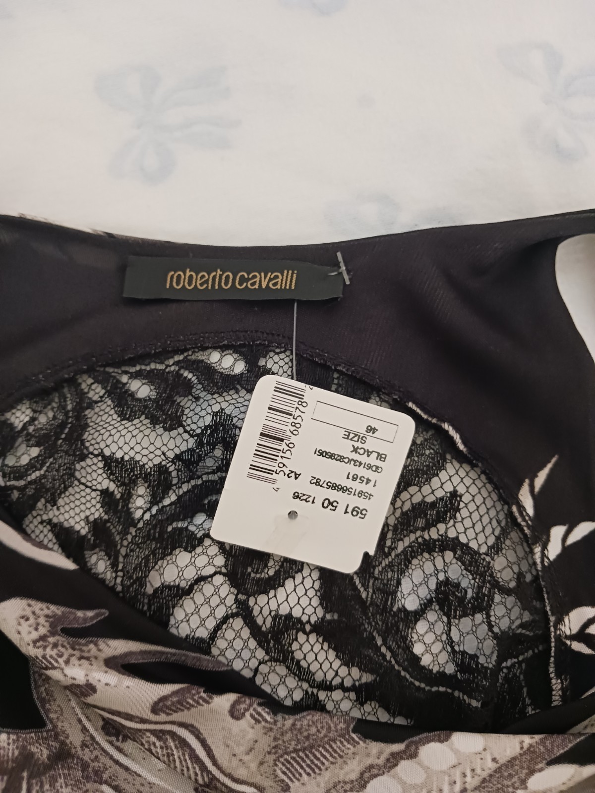 ROBERTO CAVALLI stretch +black Back Lace Dress, Sz IT 46