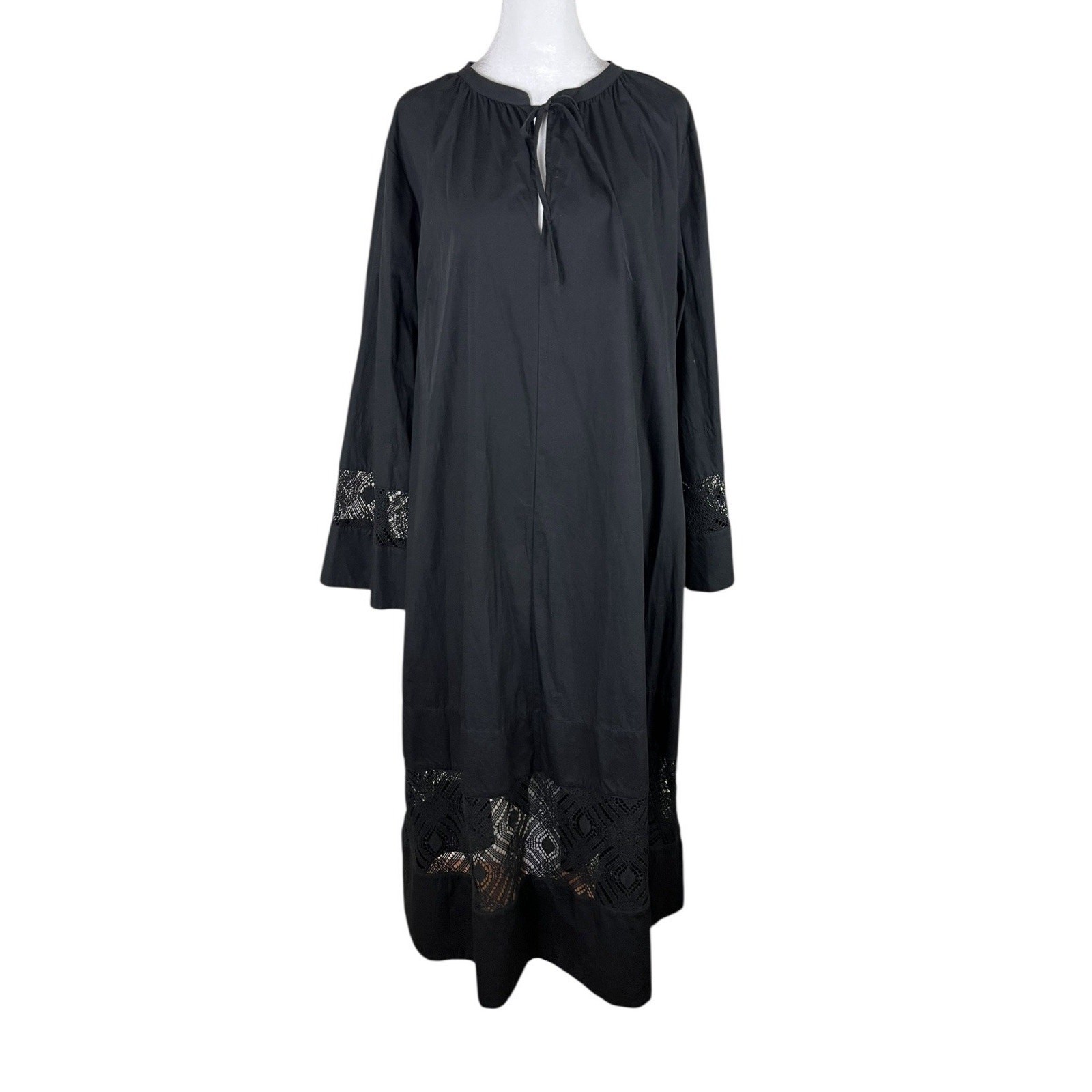Samsoe Samsoe Sahell Black Midi Dress Lace Detail Capsule Minimalist Size XL