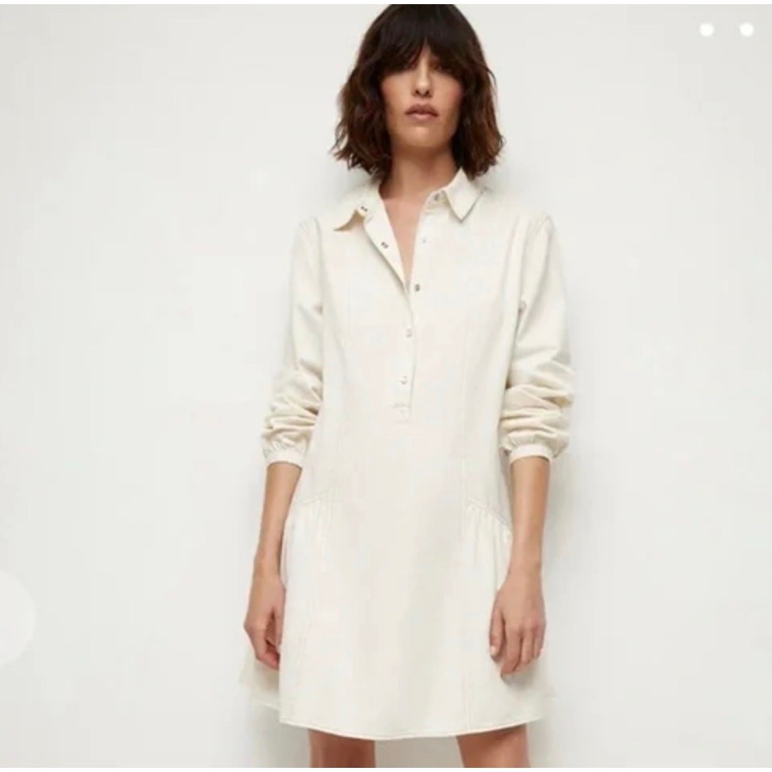 Veronica Beard Ivory Long Sleeve Drop Waist Shirt Dress