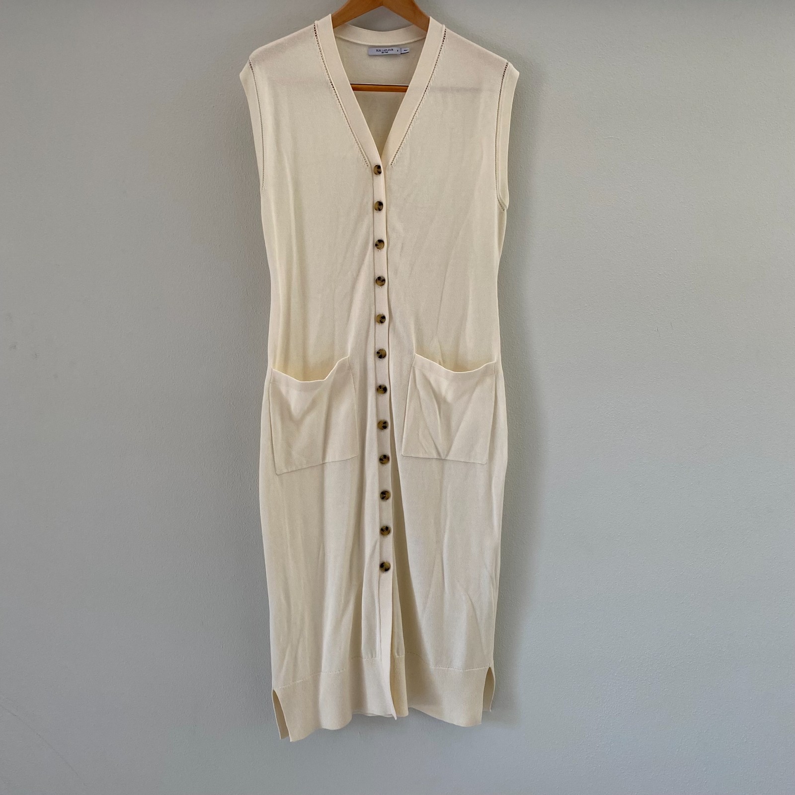 MM Lafleur Toula pointelle knit sweater Dress M Cardigan Button cotton silk