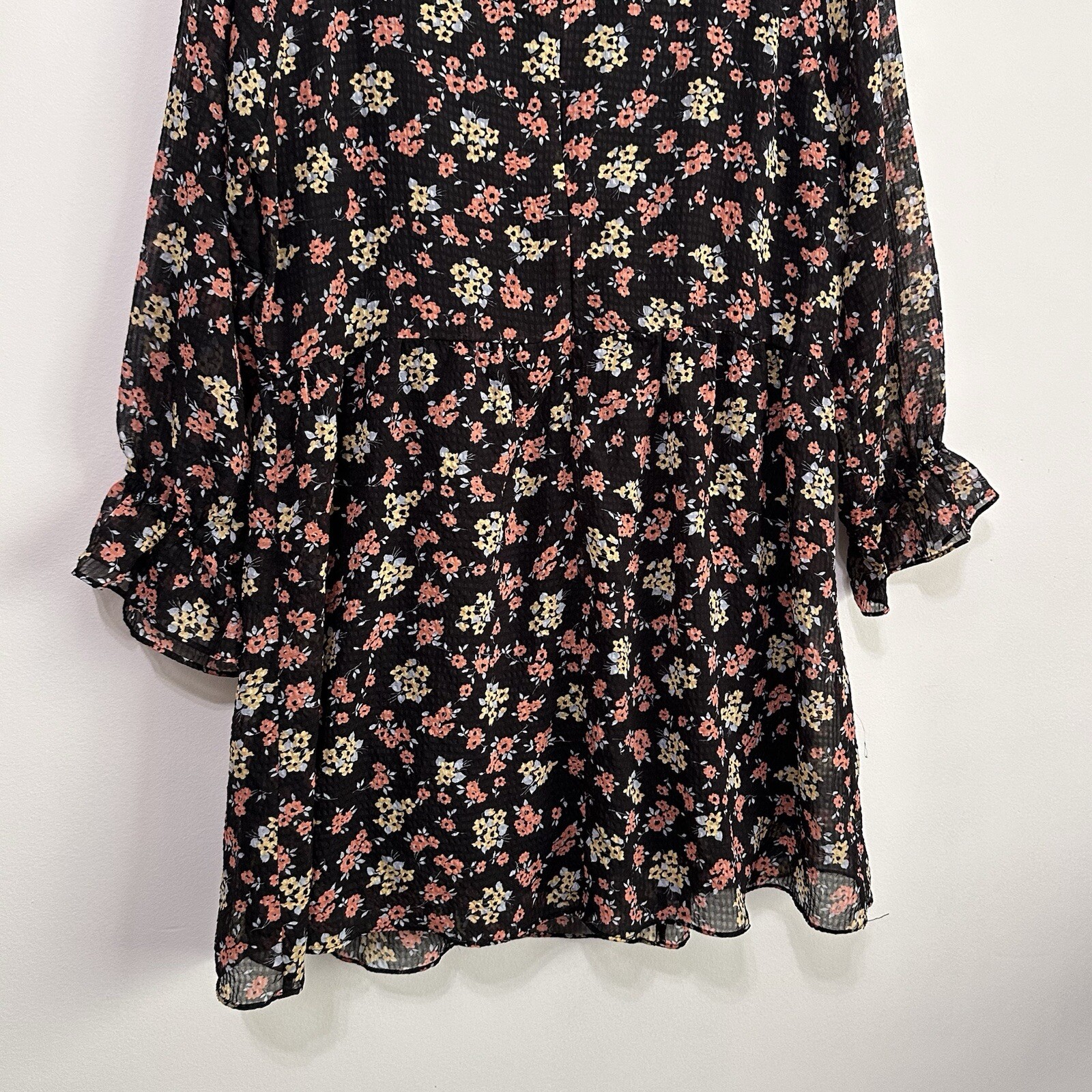 Free People Doll Pants Floral Mini Tunic Dress 10 3/4 Sleeve Lined Short Boho