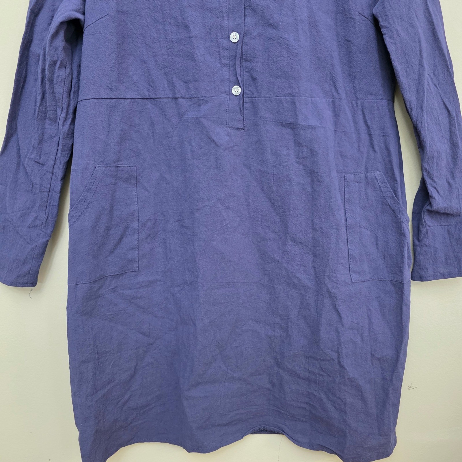 Navy Blue Henley Shift Dress Long Sleeve Cotton Blend Pockets XXL