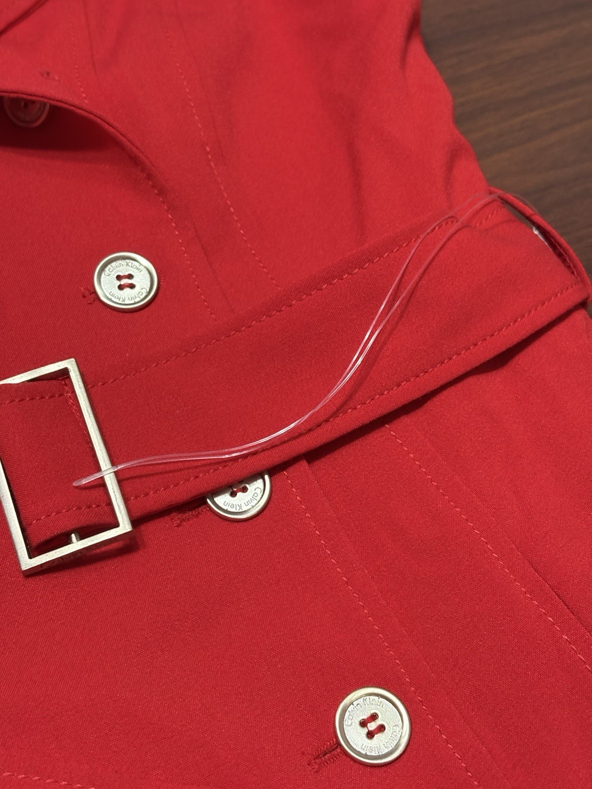 Calvin Klein Red Double Breasted Trench Dress with Belt Size S