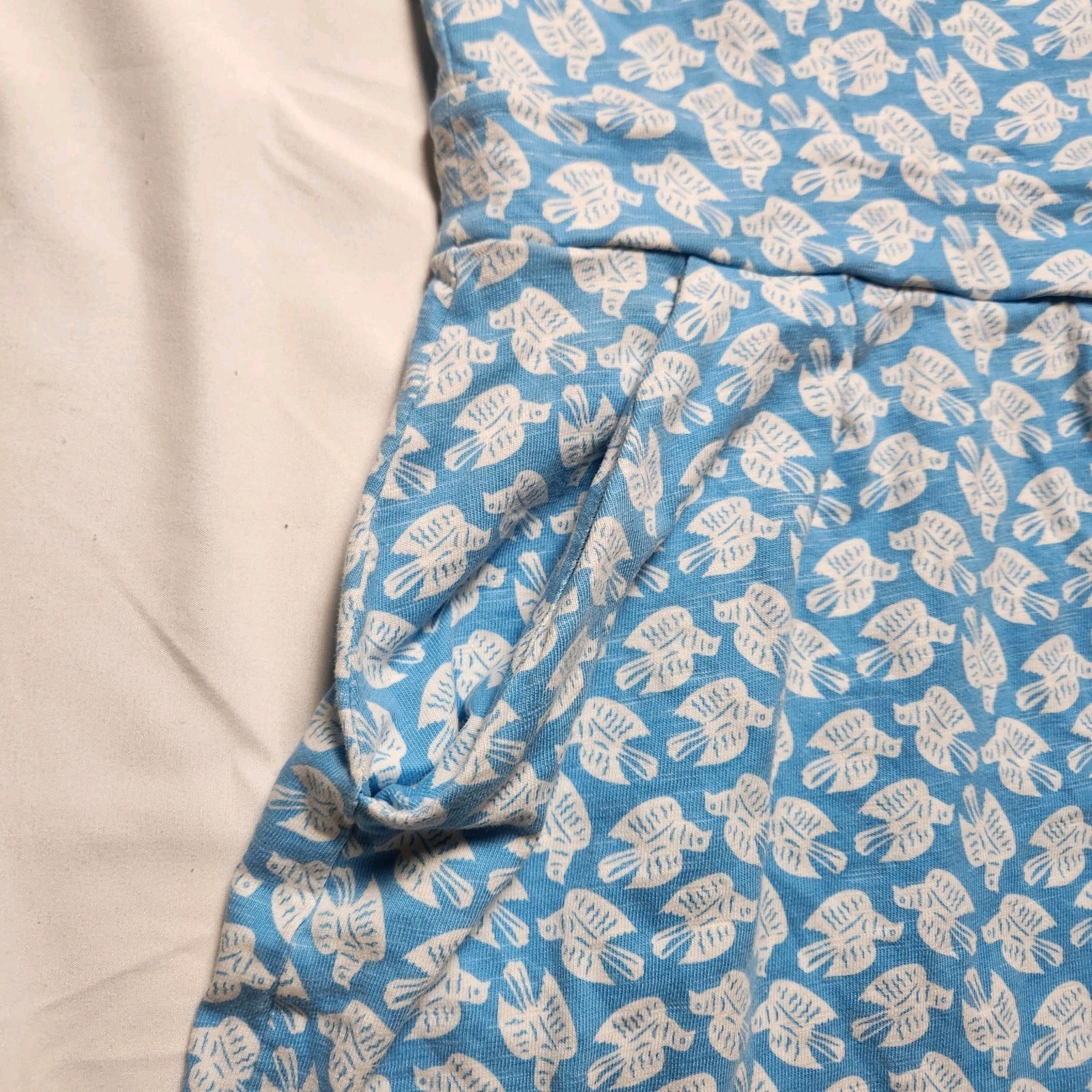 Boden Womens 2P Florrie Dove Bird Print Jersey Dress Stretch Pockets Blue White