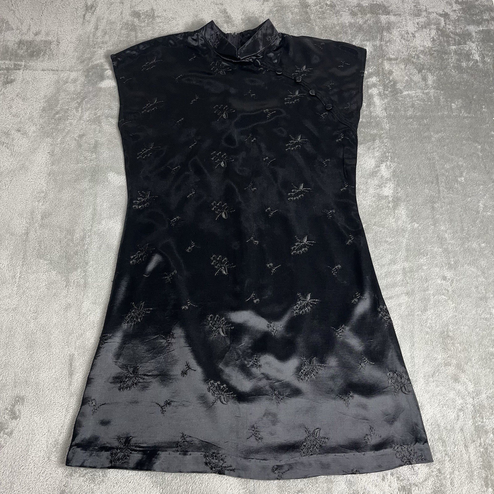 Vintage Obsessed Black Mandarin Collar Jacquard Mini Dress Womens 8 Y2K